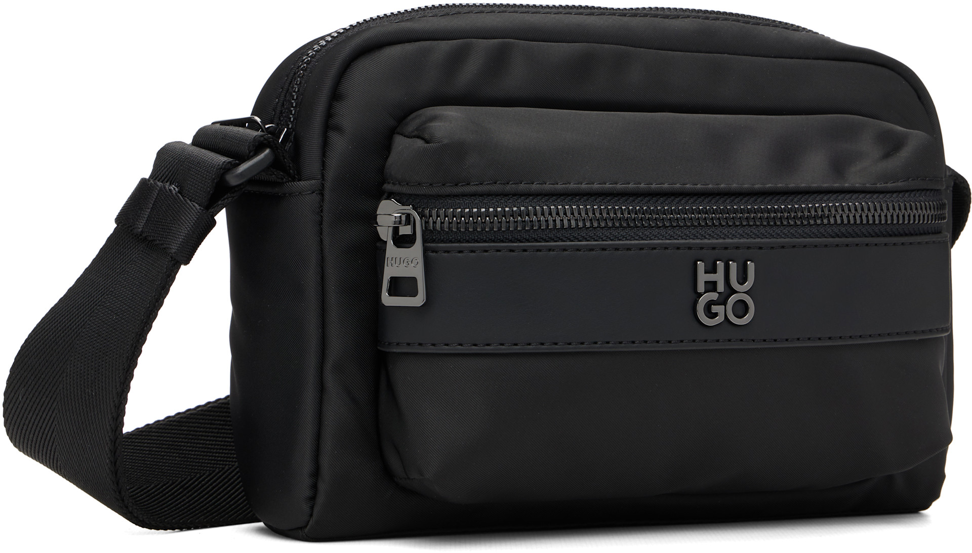 Hugo - Black Stacked Logo Twill Crossbody Bag