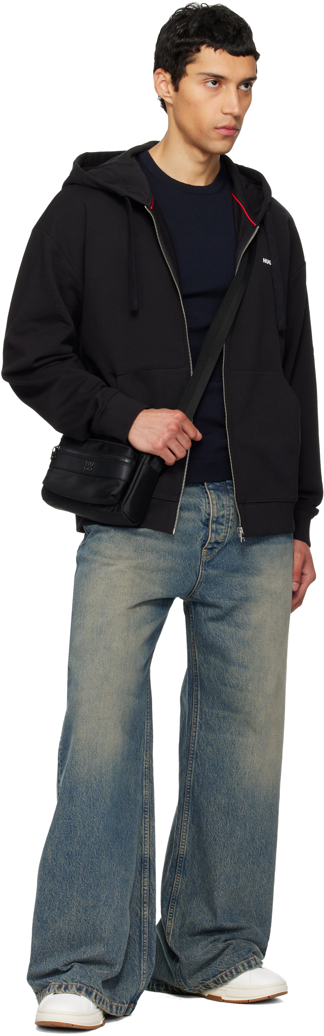 Hugo - Black Stacked Logo Twill Crossbody Bag