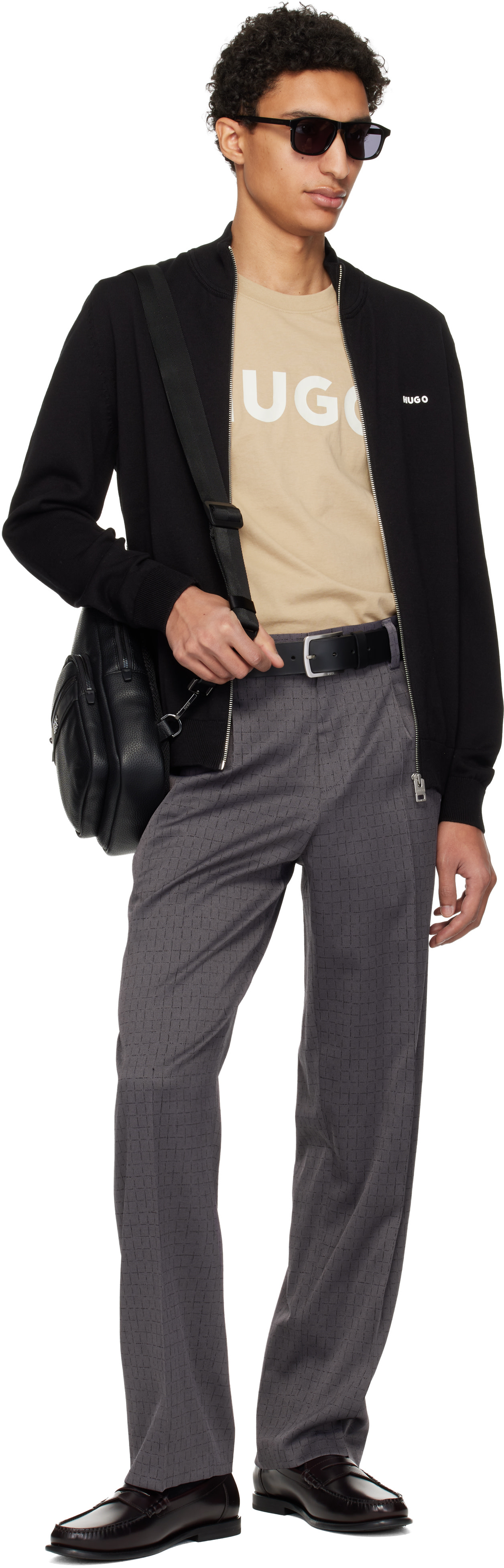 Hugo - Black Stacked-Logo Mono Strap Bag