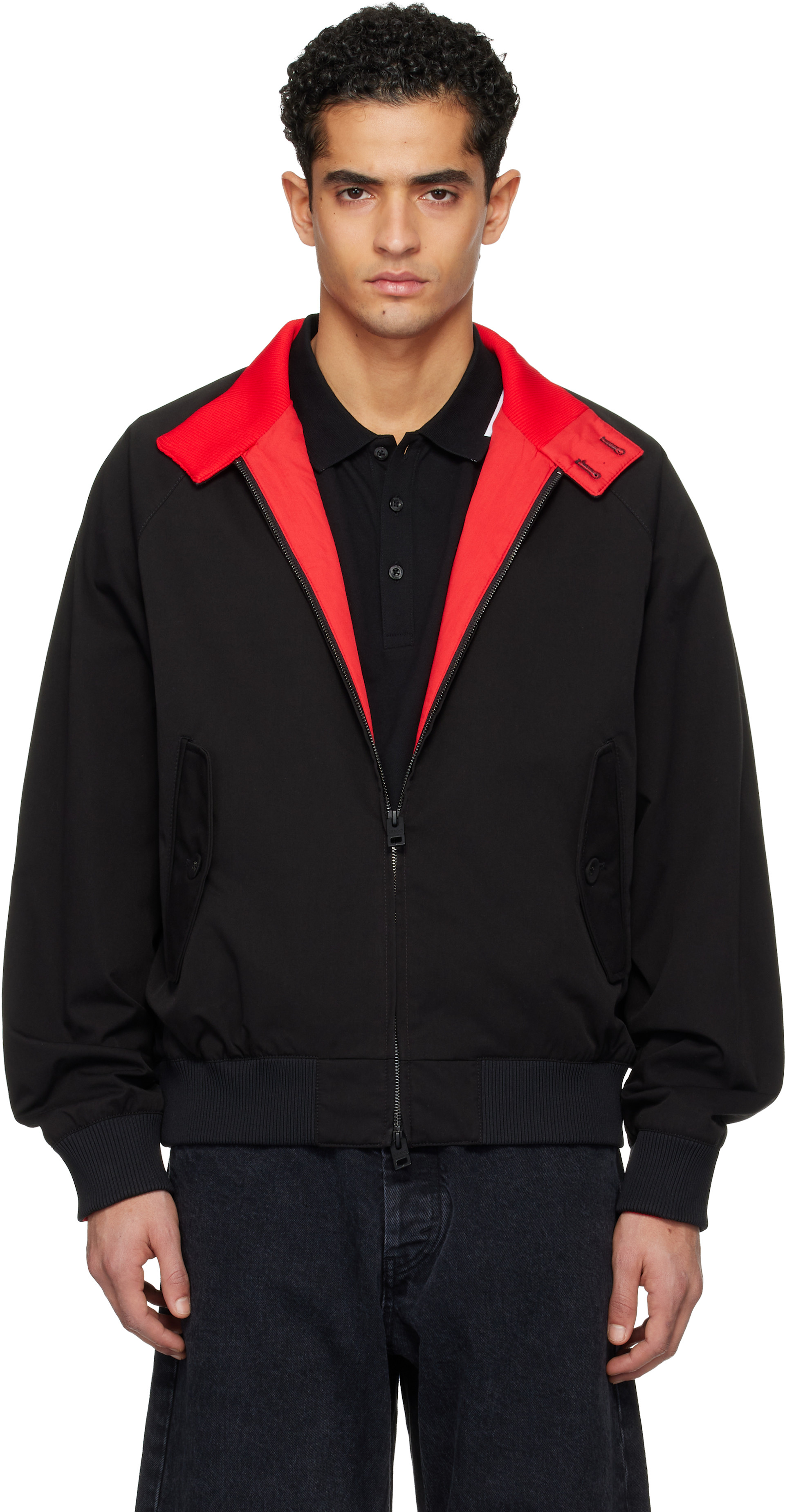Hugo - Black Twill Buttoned Stand Collar Bomber Jacket