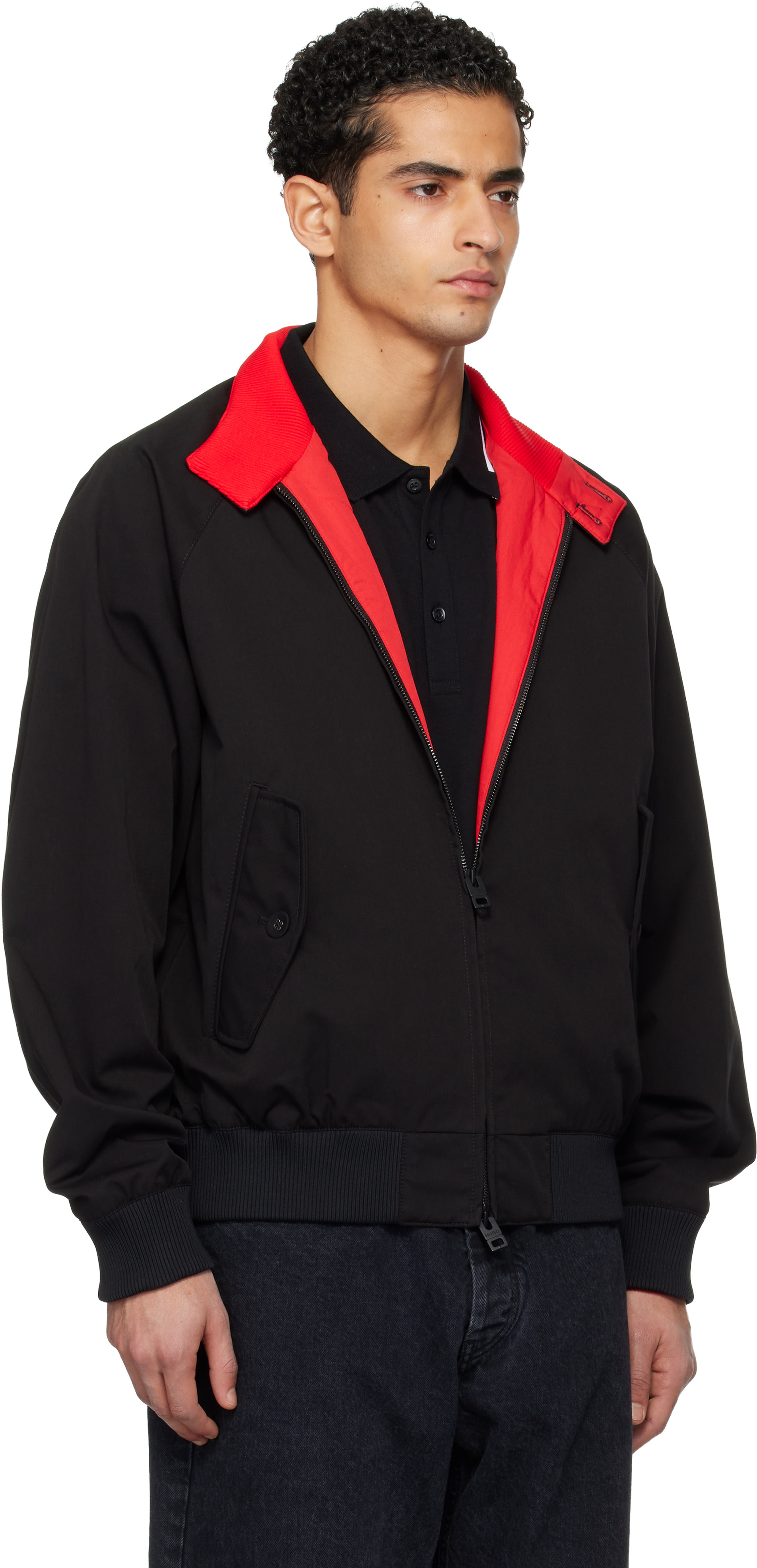 Hugo - Black Twill Buttoned Stand Collar Bomber Jacket