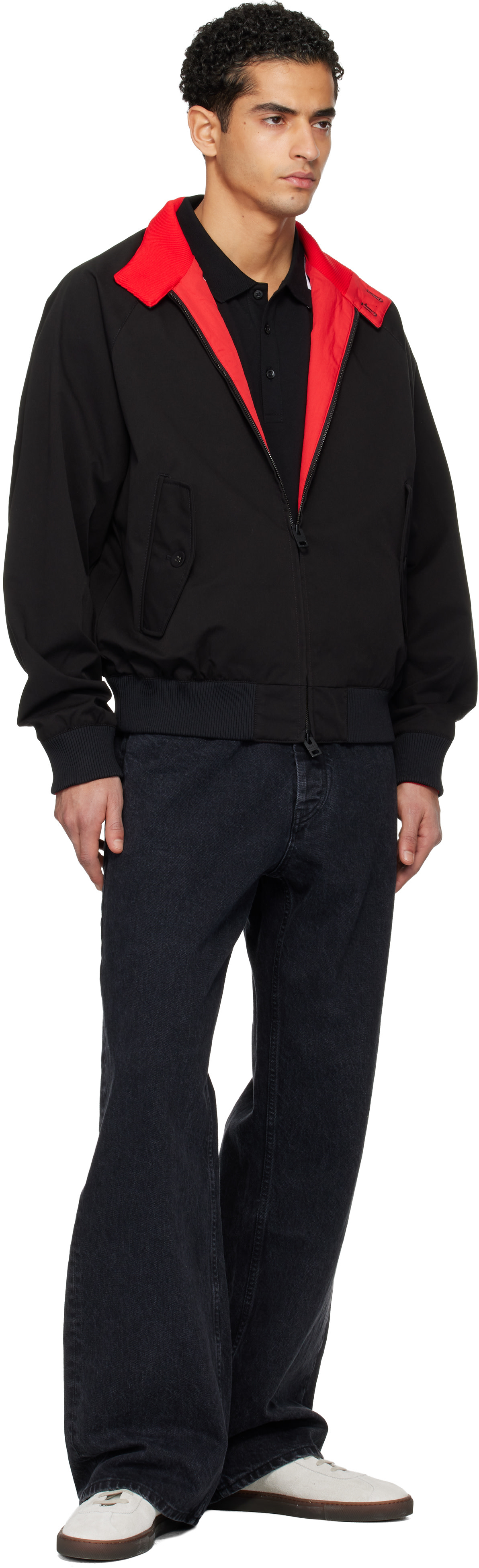 Hugo - Black Twill Buttoned Stand Collar Bomber Jacket