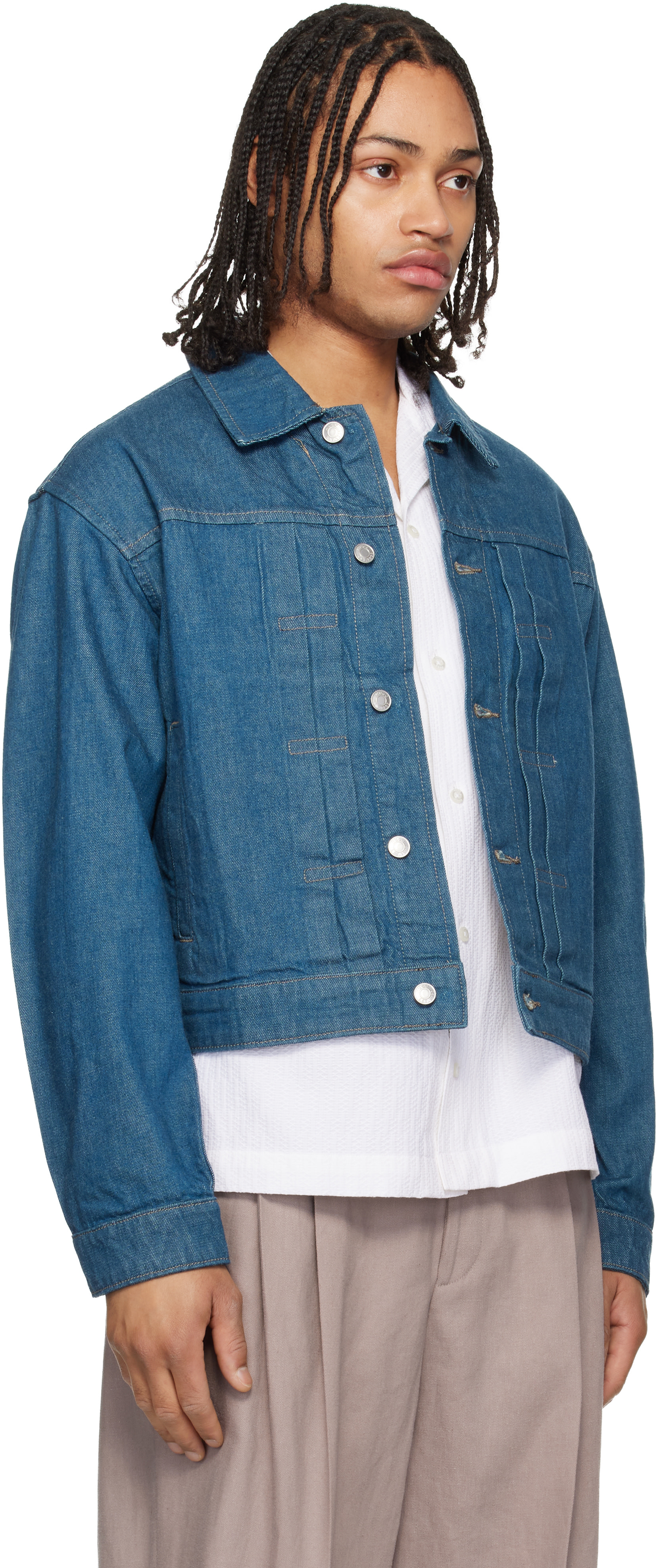 美品 【フォクシー】クロップド デニムジャケット メタルボタン ロゴパッチ 38 Hugo: ブルー ロゴパッチ デニムジャケット | SSENSE 日本