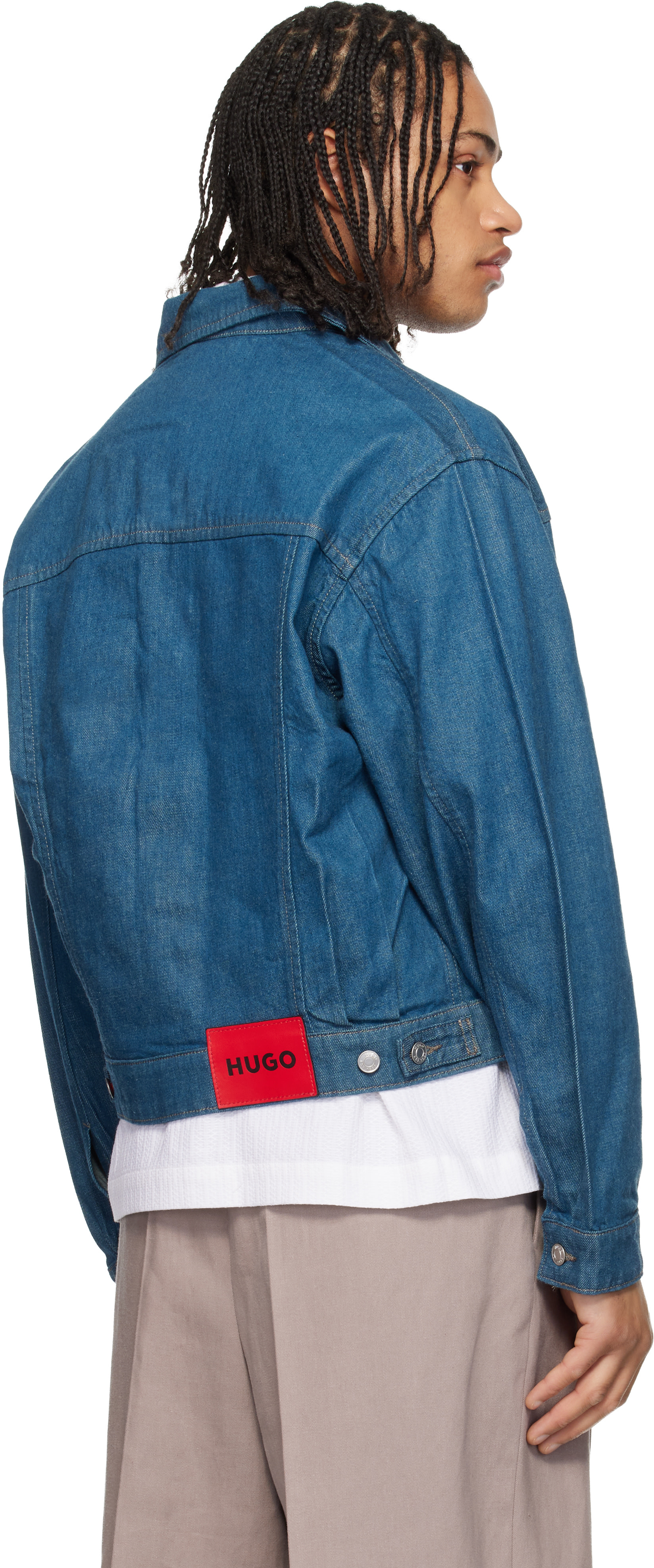 Hugo: ブルー ロゴパッチ デニムジャケット | SSENSE 日本