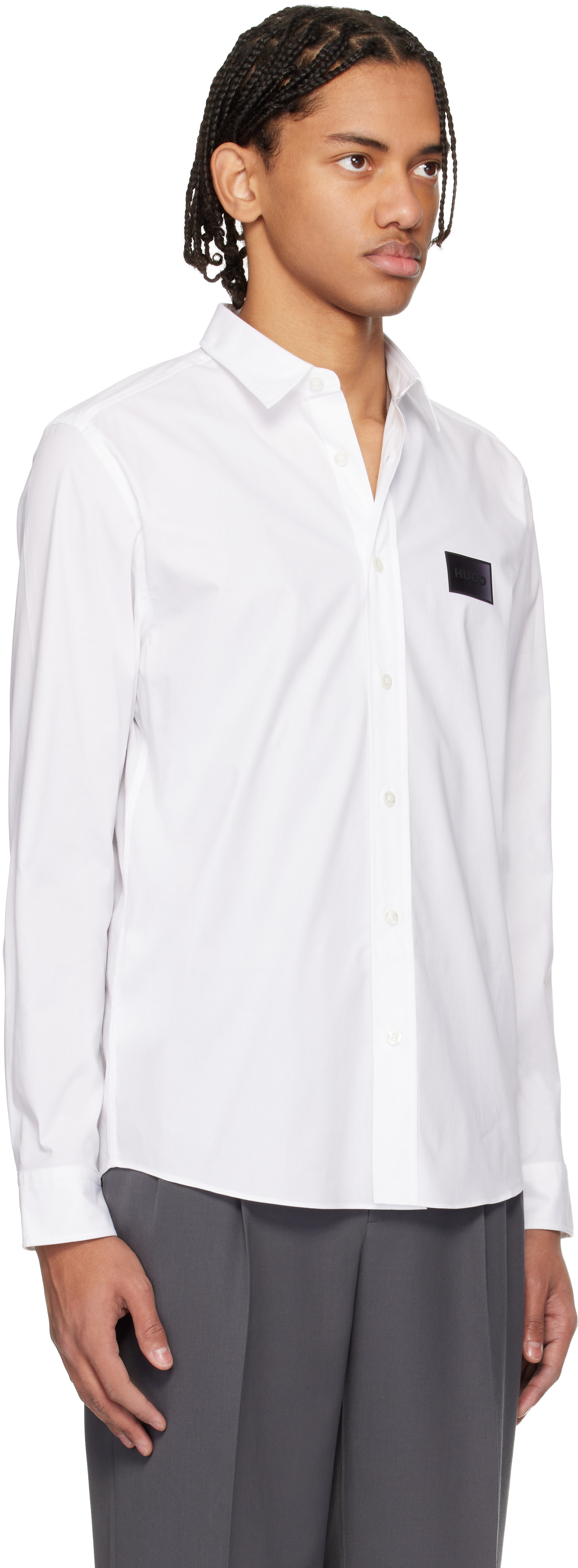 Hugo - White Stretch-Cotton Canvas Relaxed-Fit Shirt