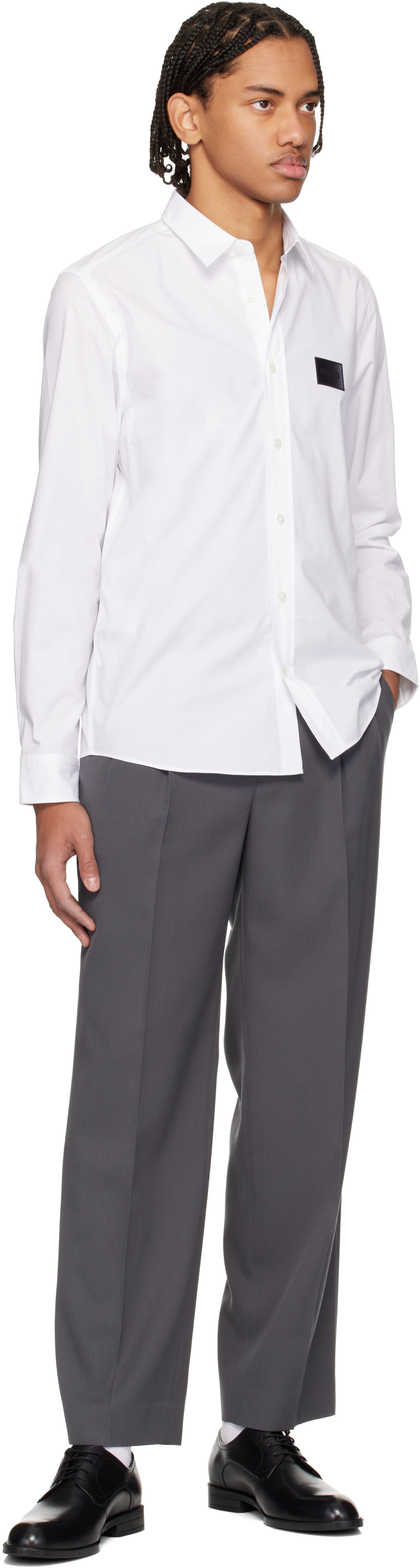 Hugo - White Stretch-Cotton Canvas Relaxed-Fit Shirt