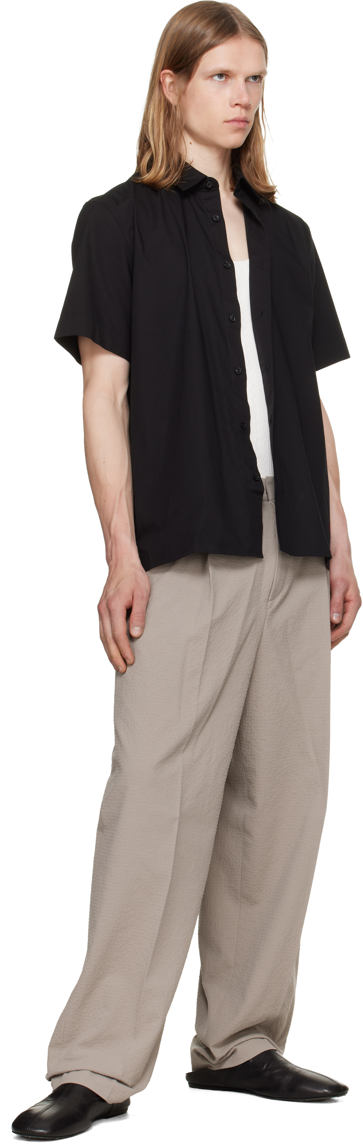 Hugo: Black Stretch Cotton Logo Patch Shirt | SSENSE