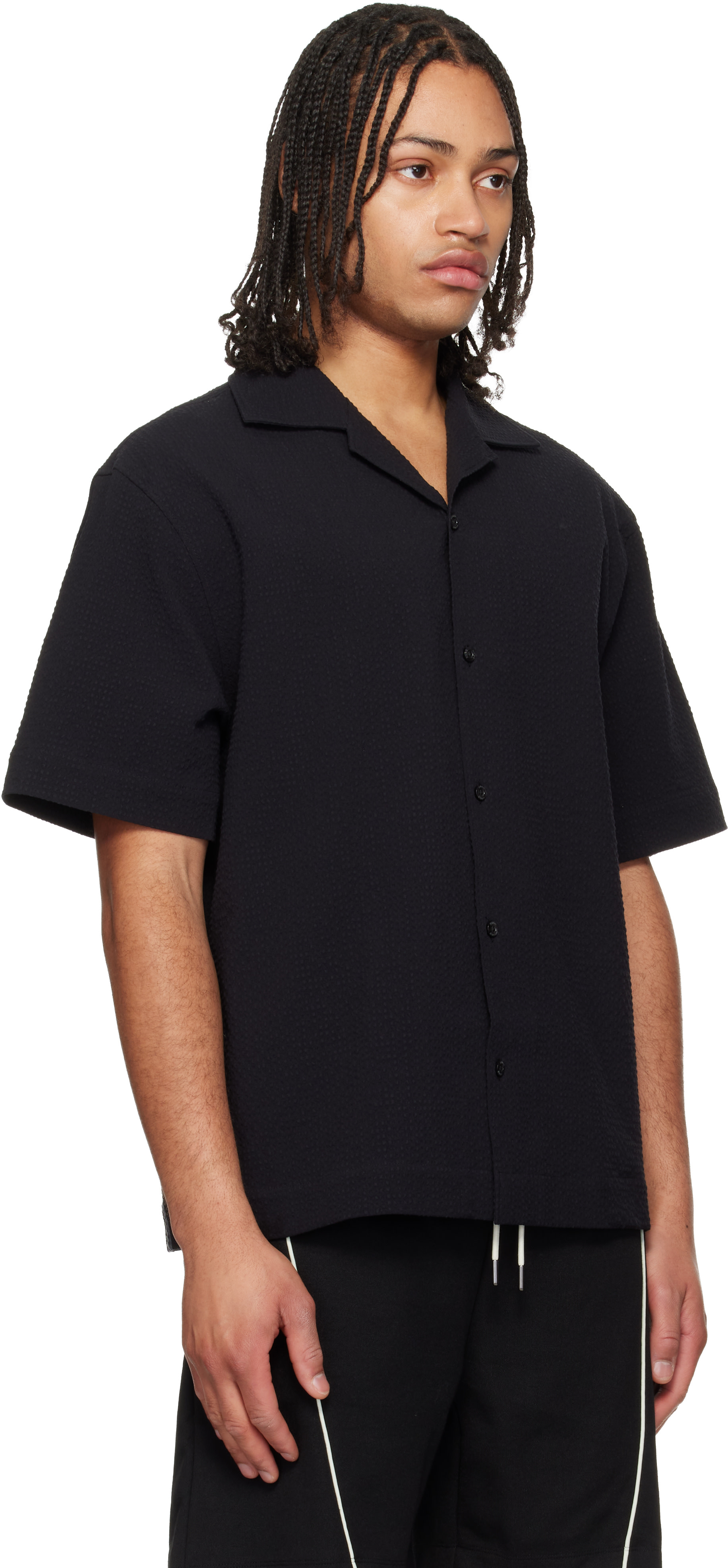 Hugo: ブラック Oversized-Fit ストレッチコットン シアサッカー