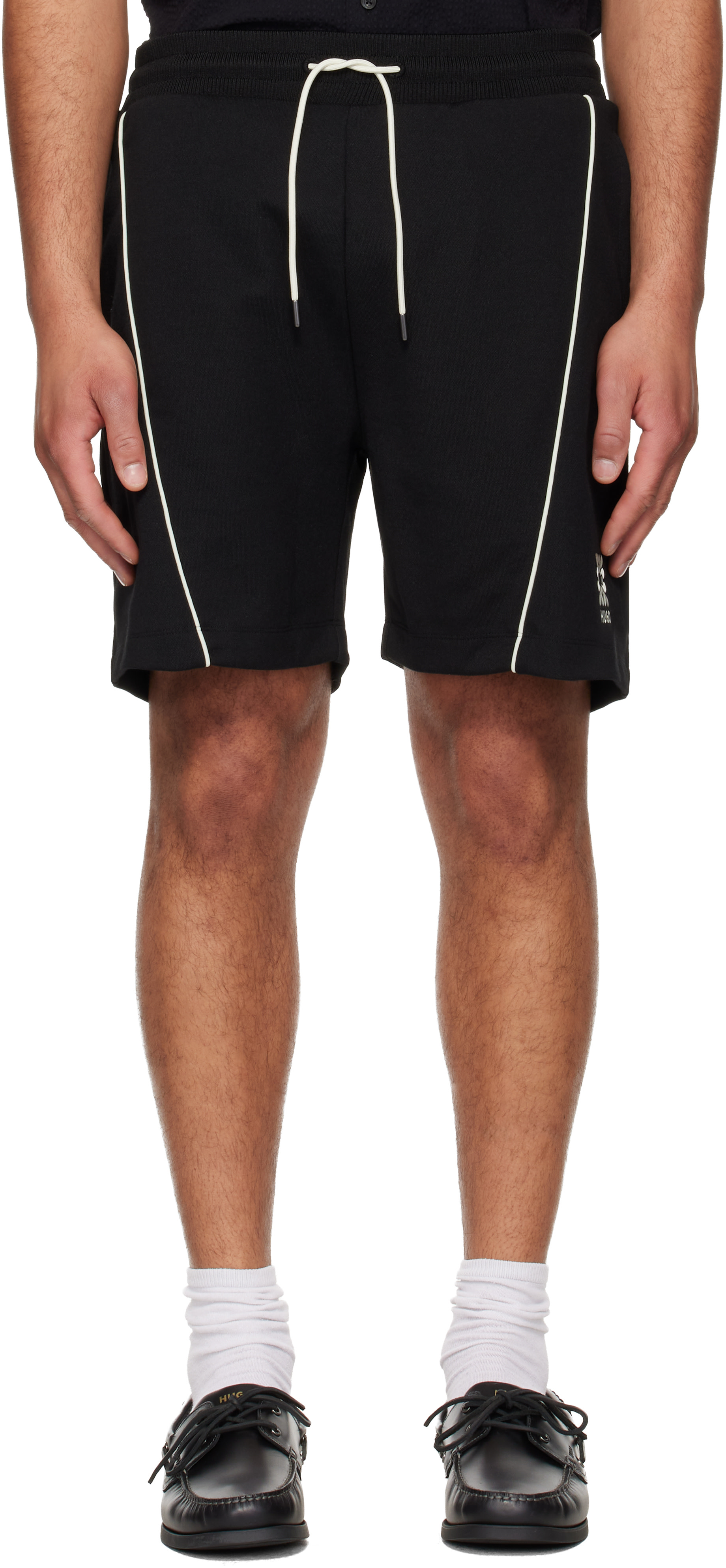 Hugo - Black Embroidered Artwork Cotton-Blend Shorts