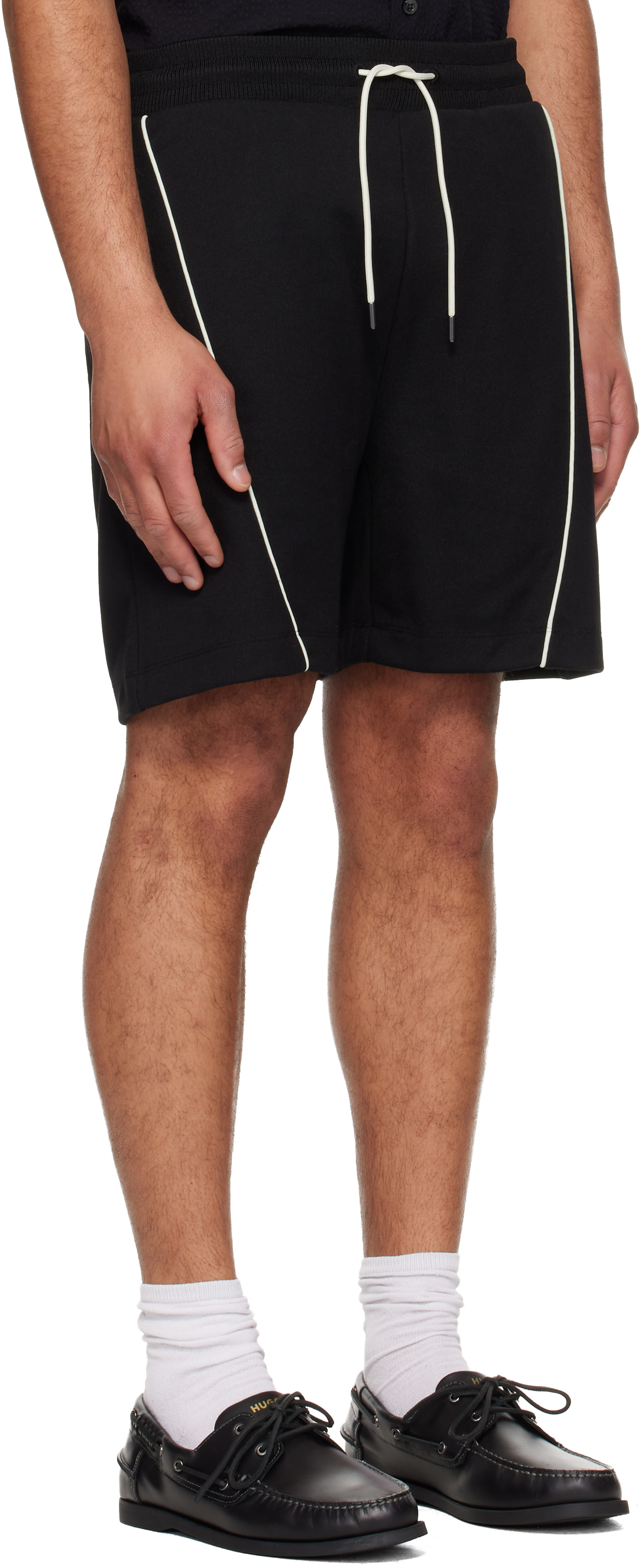 Hugo - Black Embroidered Artwork Cotton-Blend Shorts