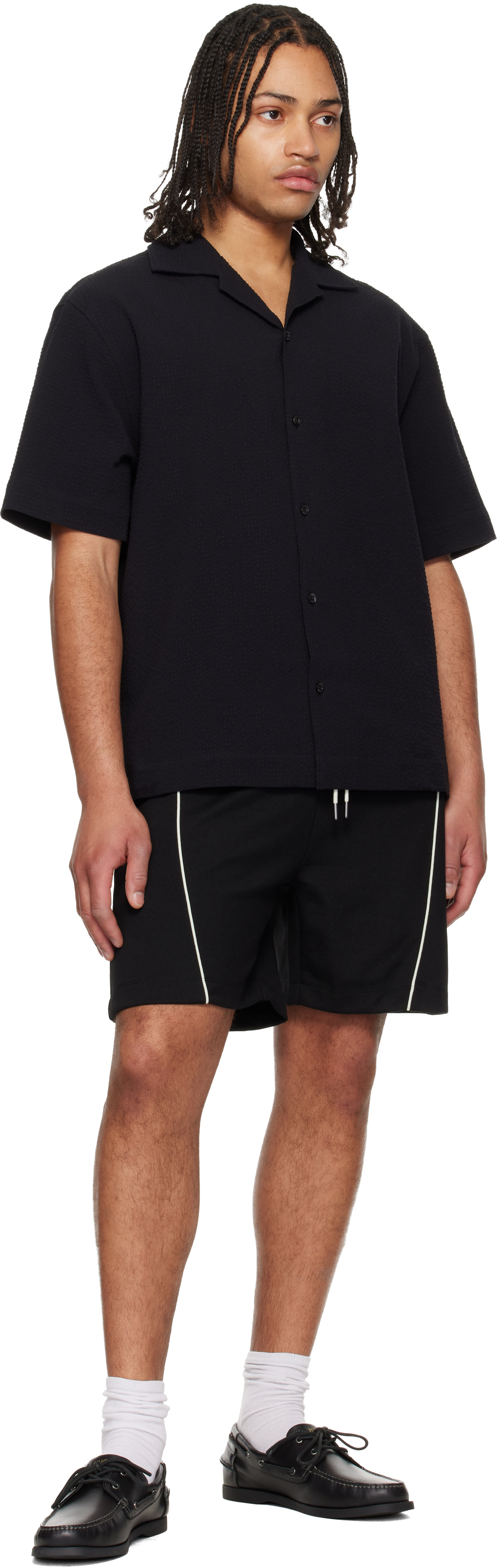 Hugo - Black Embroidered Artwork Cotton-Blend Shorts
