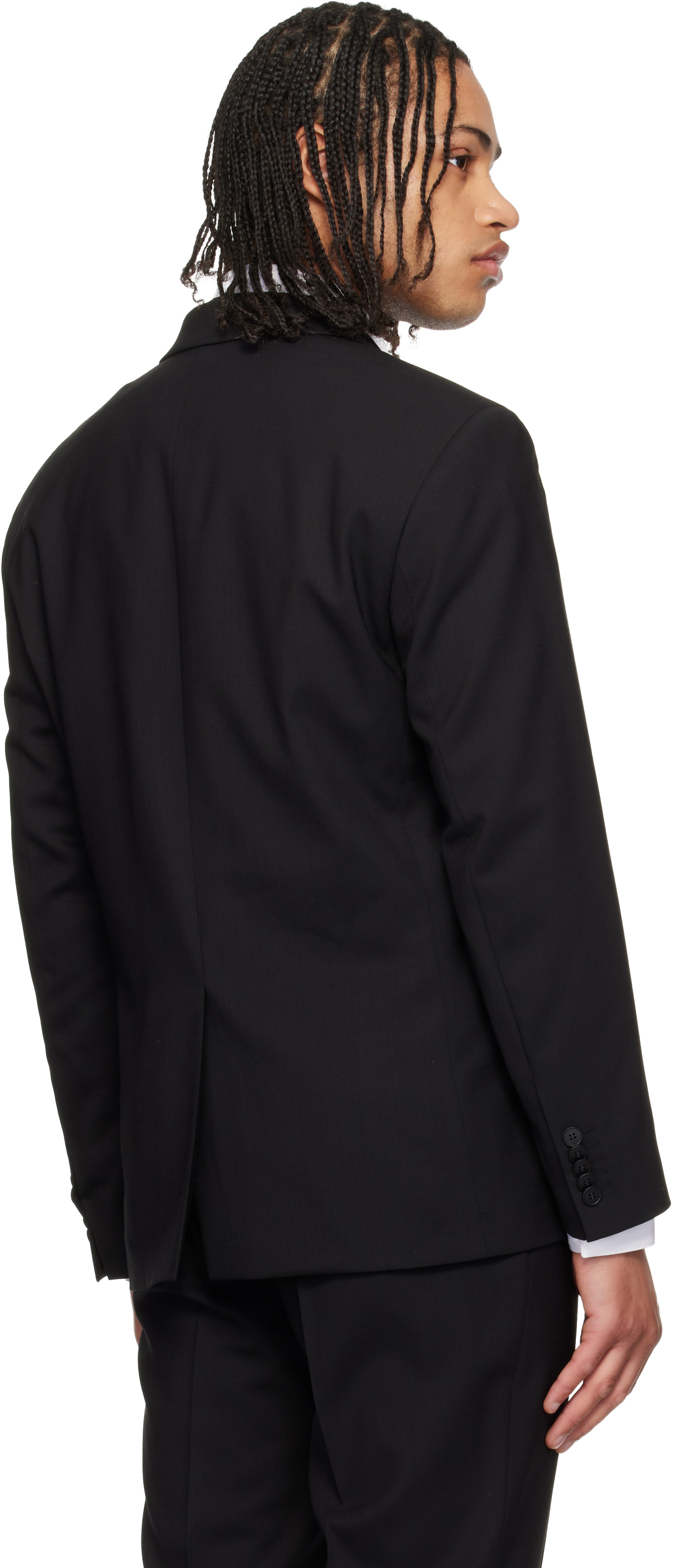 d*y様 希少　HUGO BOSS ダブルブレスト ウールテーラードジャケット Hugo: ブラック Double-Breasted ウールブレンド ツイル テーラード