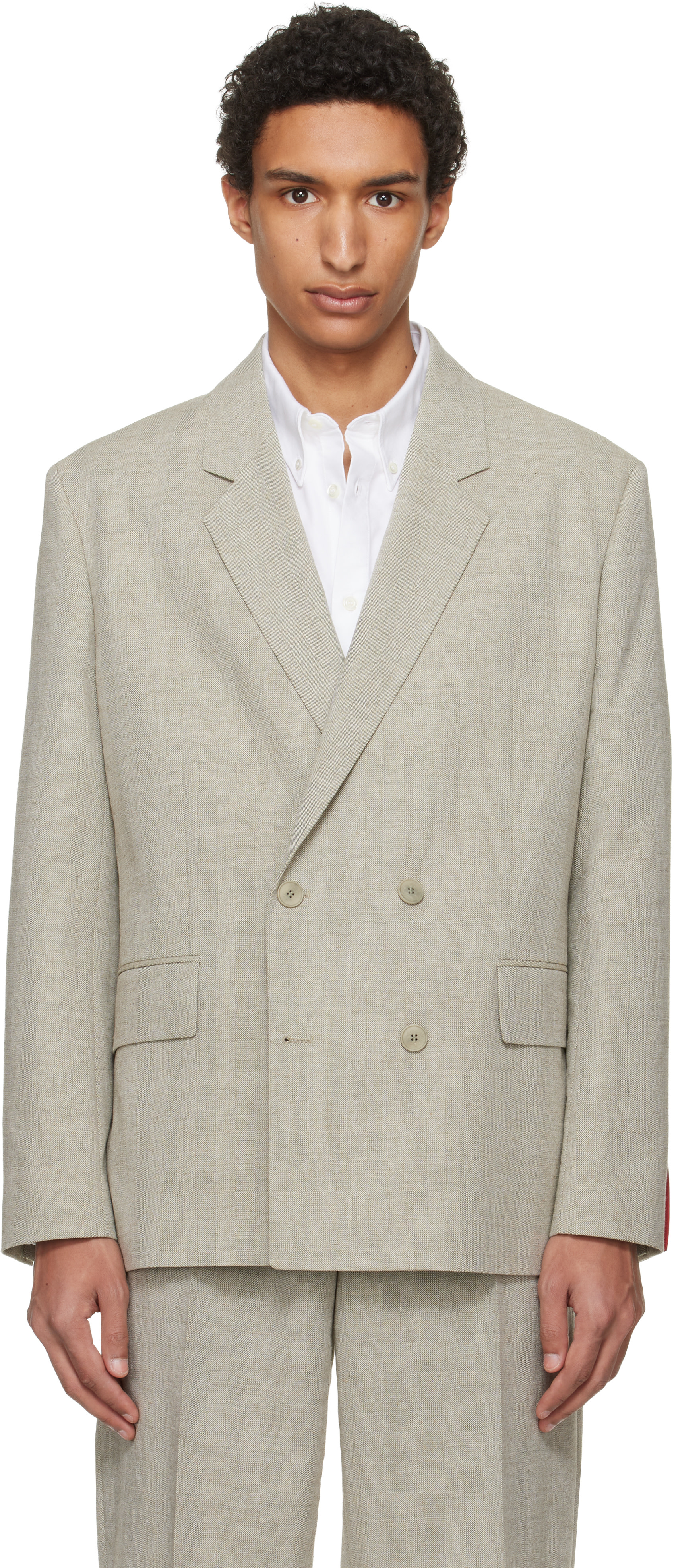 Hugo: ベージュ Modern-Fit Herringbone Weave テーラードジャケット 