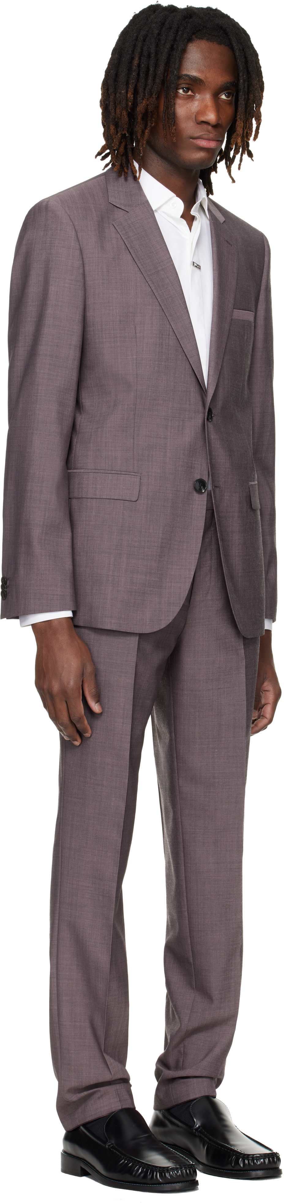purple dress shirt grey suit HUGO Two-piece extra-slim-fit in wool-blend poplin, Men, Size: 42L, light brown 2 piece suits Subtle
