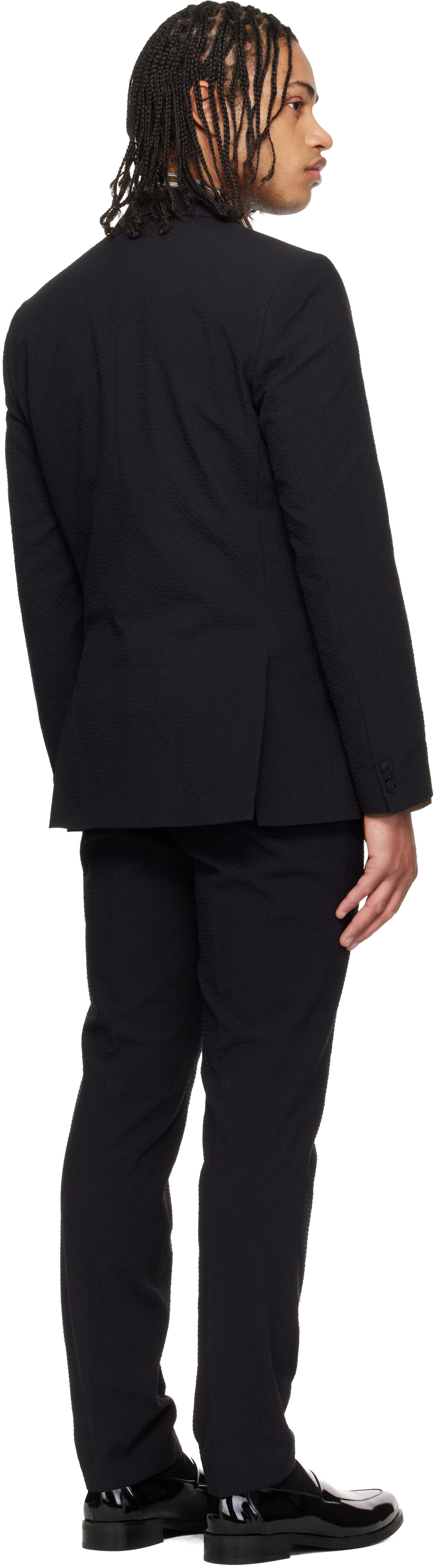 Hugo - Black Three-Piece Extra-Slim-Fit Stretch-Cotton Seersucker Suit