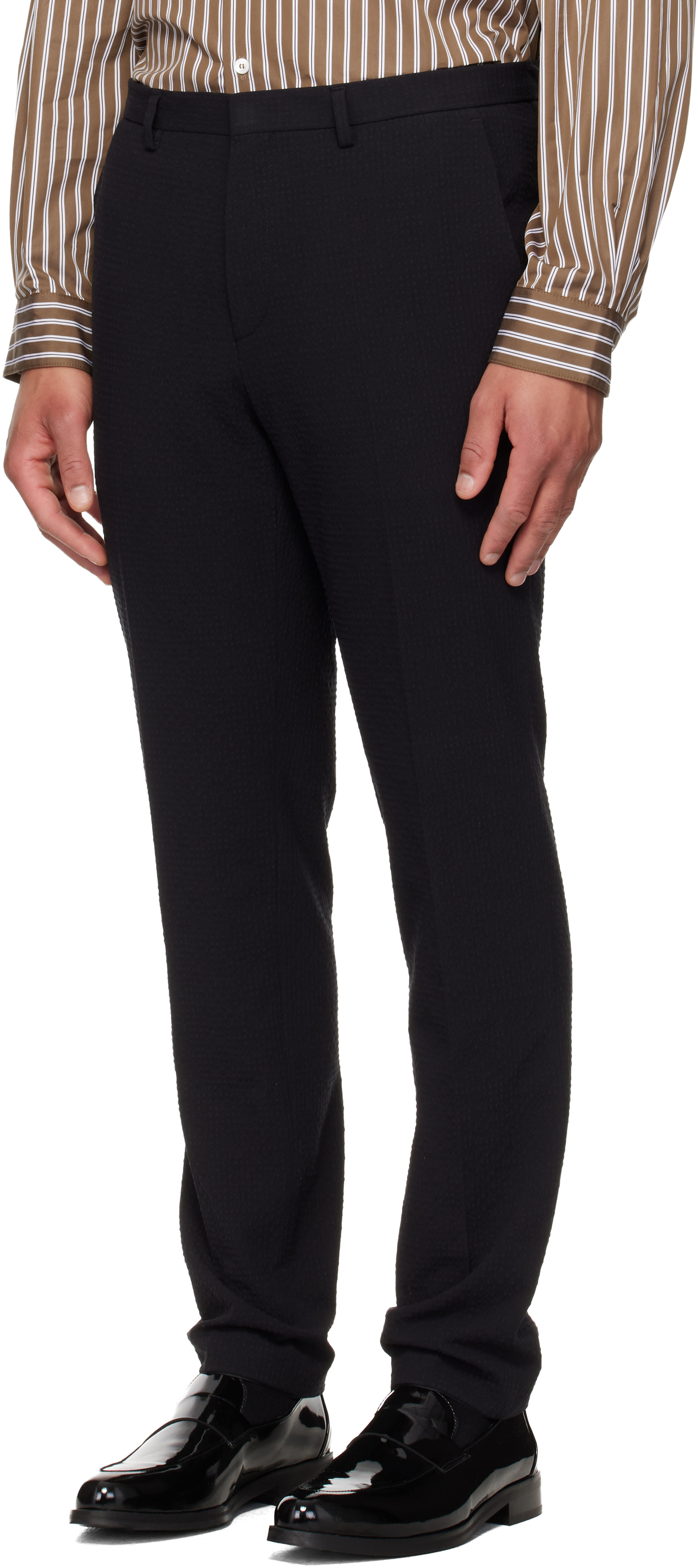 Hugo - Black Three-Piece Extra-Slim-Fit Stretch-Cotton Seersucker Suit