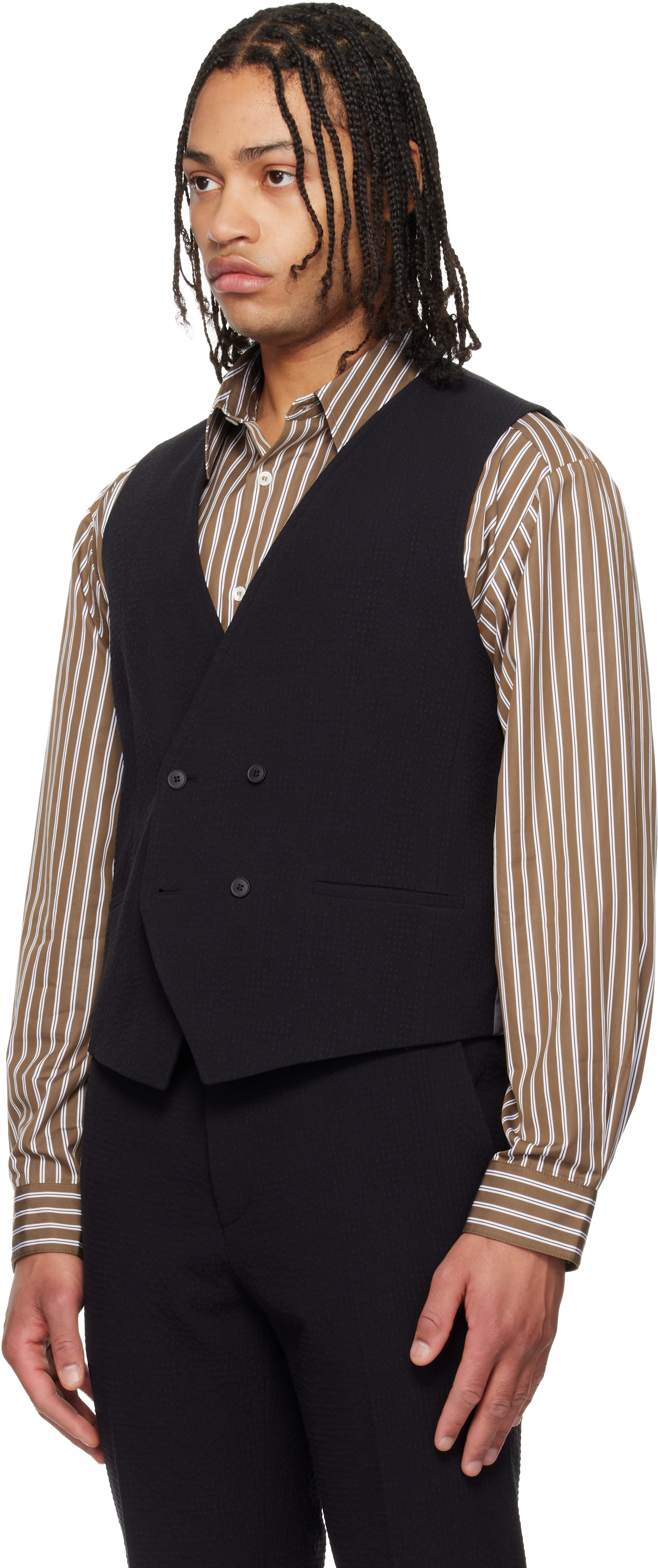 Hugo - Black Three-Piece Extra-Slim-Fit Stretch-Cotton Seersucker Suit
