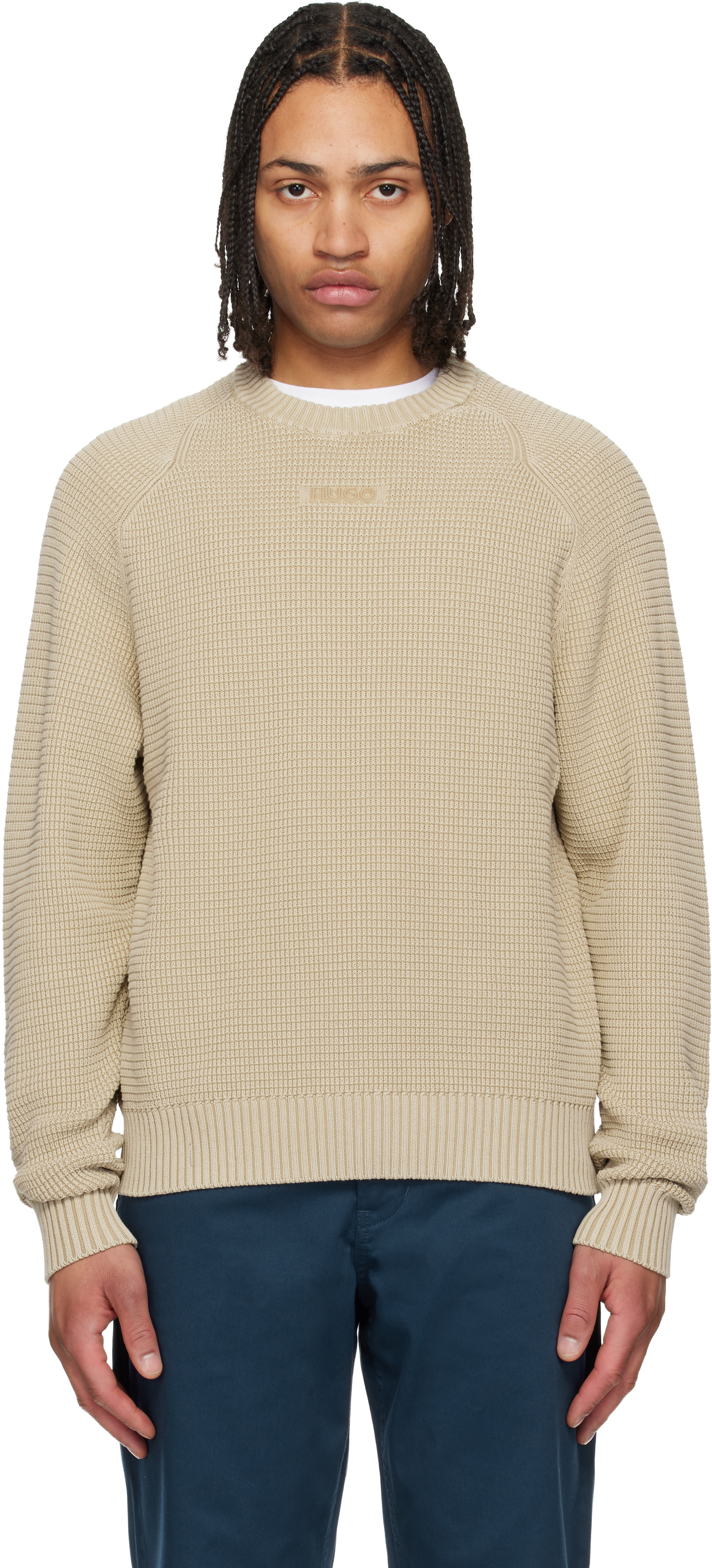 Hugo - Beige Knit Cotton Sweater