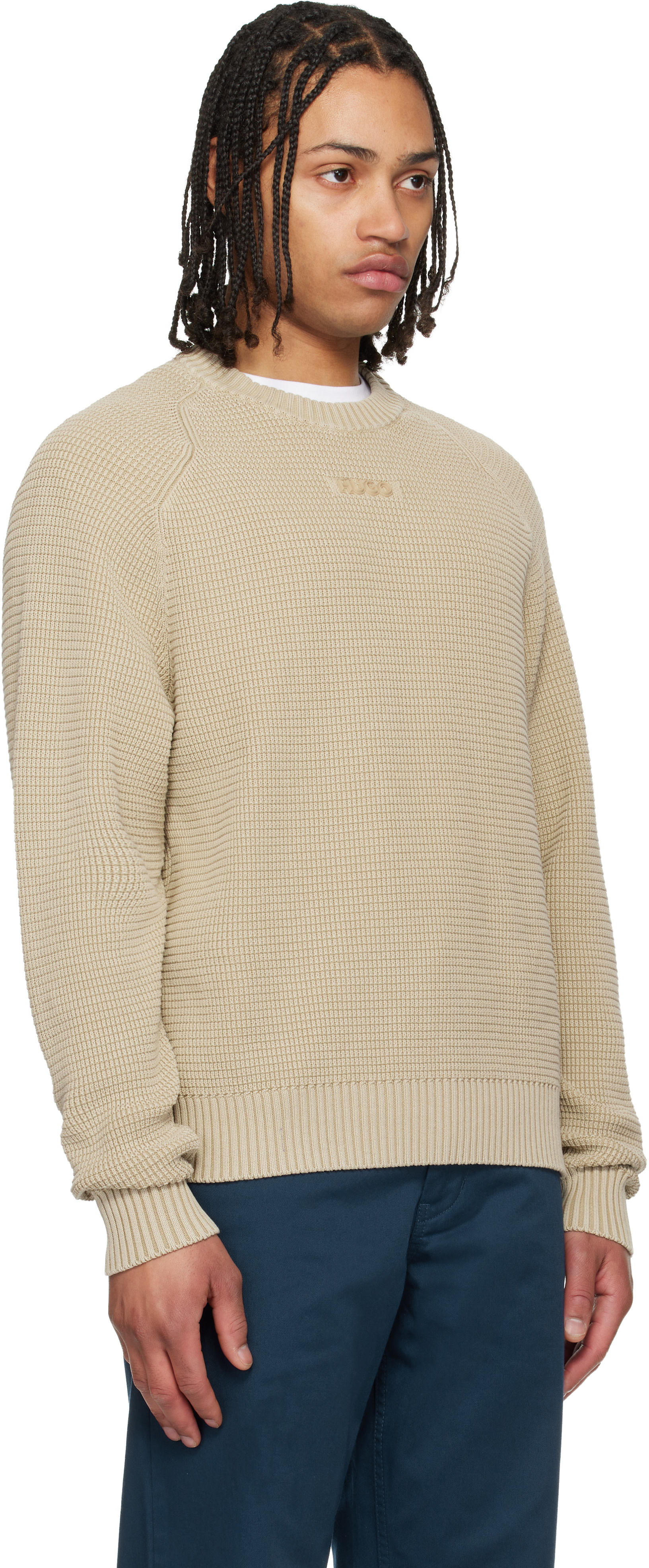 Hugo - Beige Knit Cotton Sweater