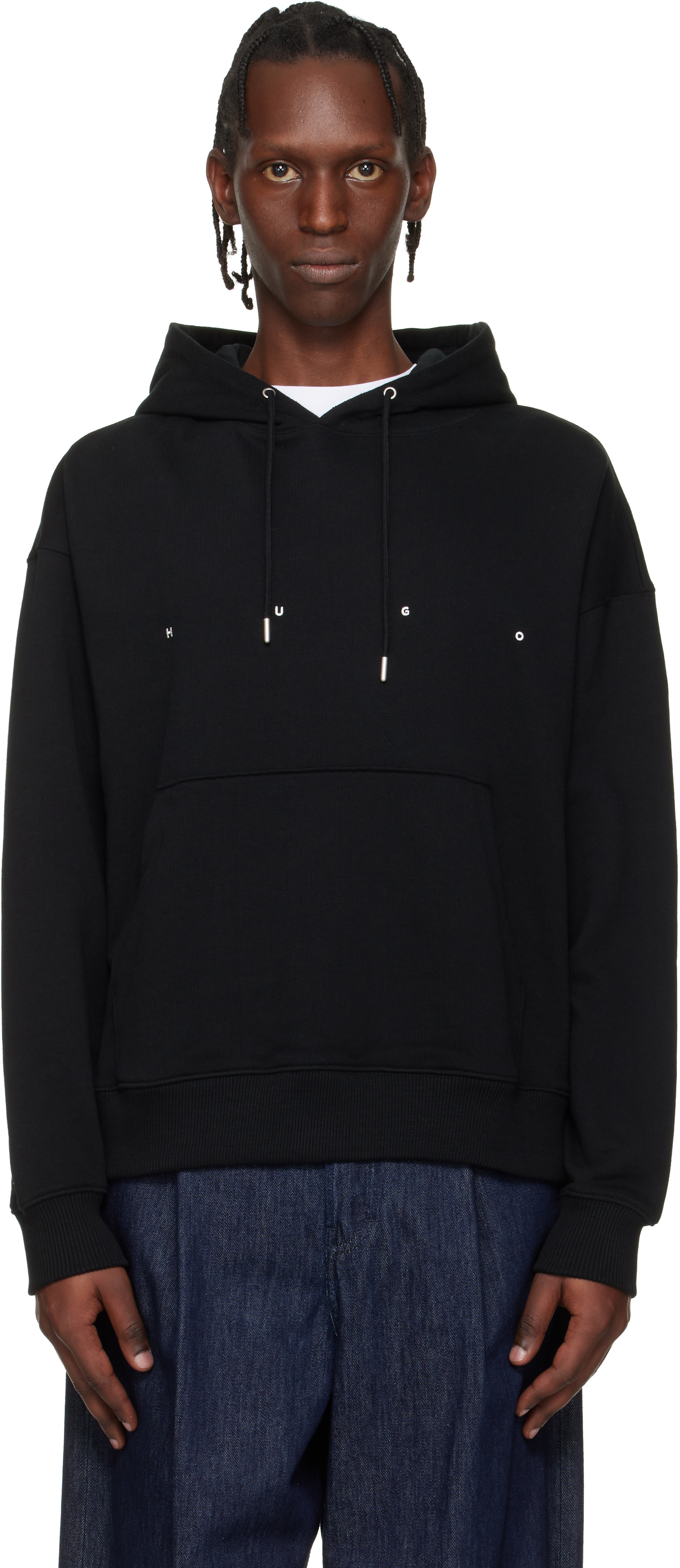 Hugo - Black Oversized-Fit Graphic Print Hoodie