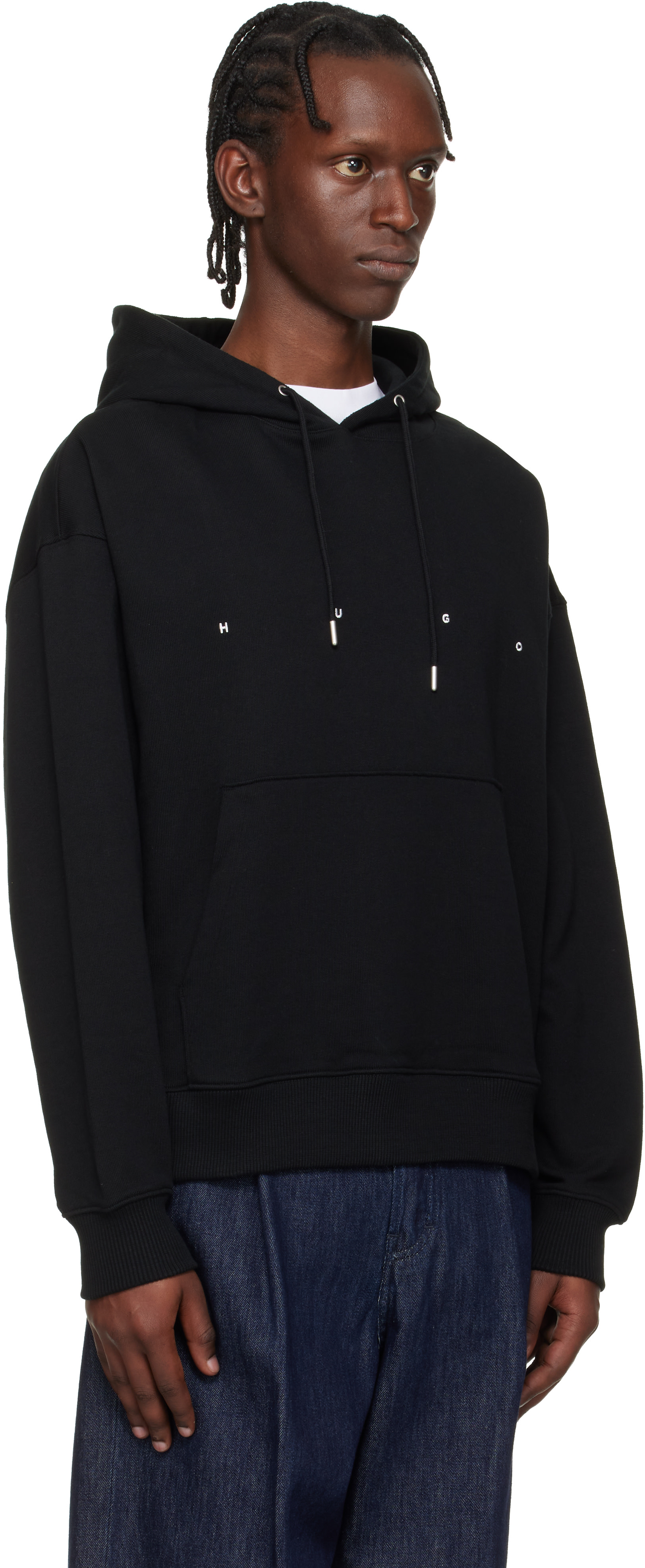 Hugo - Black Oversized-Fit Graphic Print Hoodie