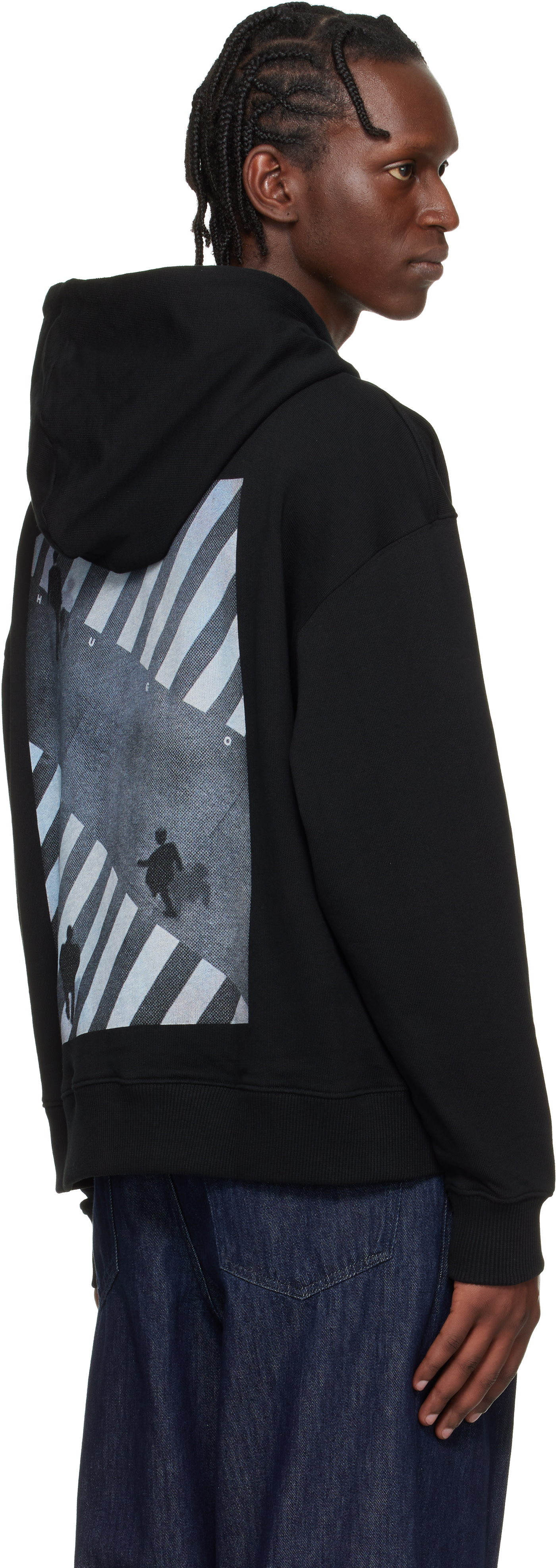 Hugo - Black Oversized-Fit Graphic Print Hoodie