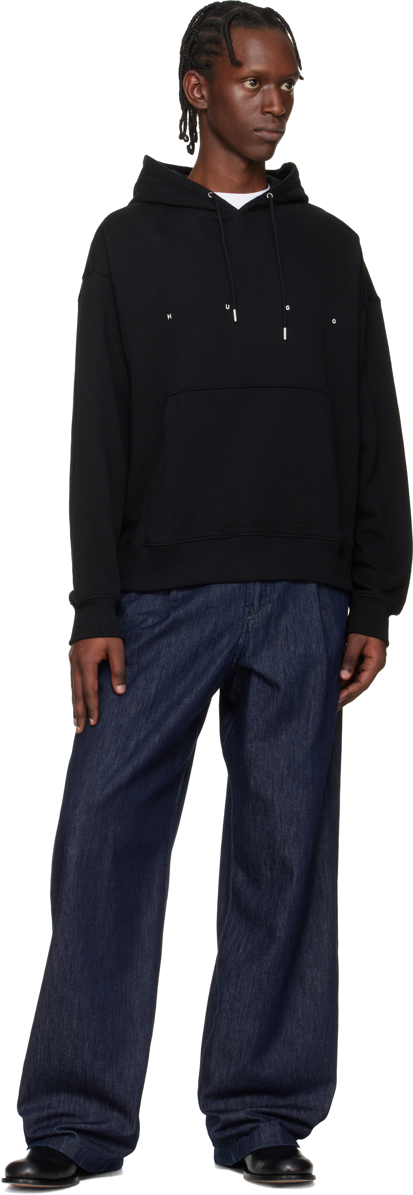 Hugo - Black Oversized-Fit Graphic Print Hoodie