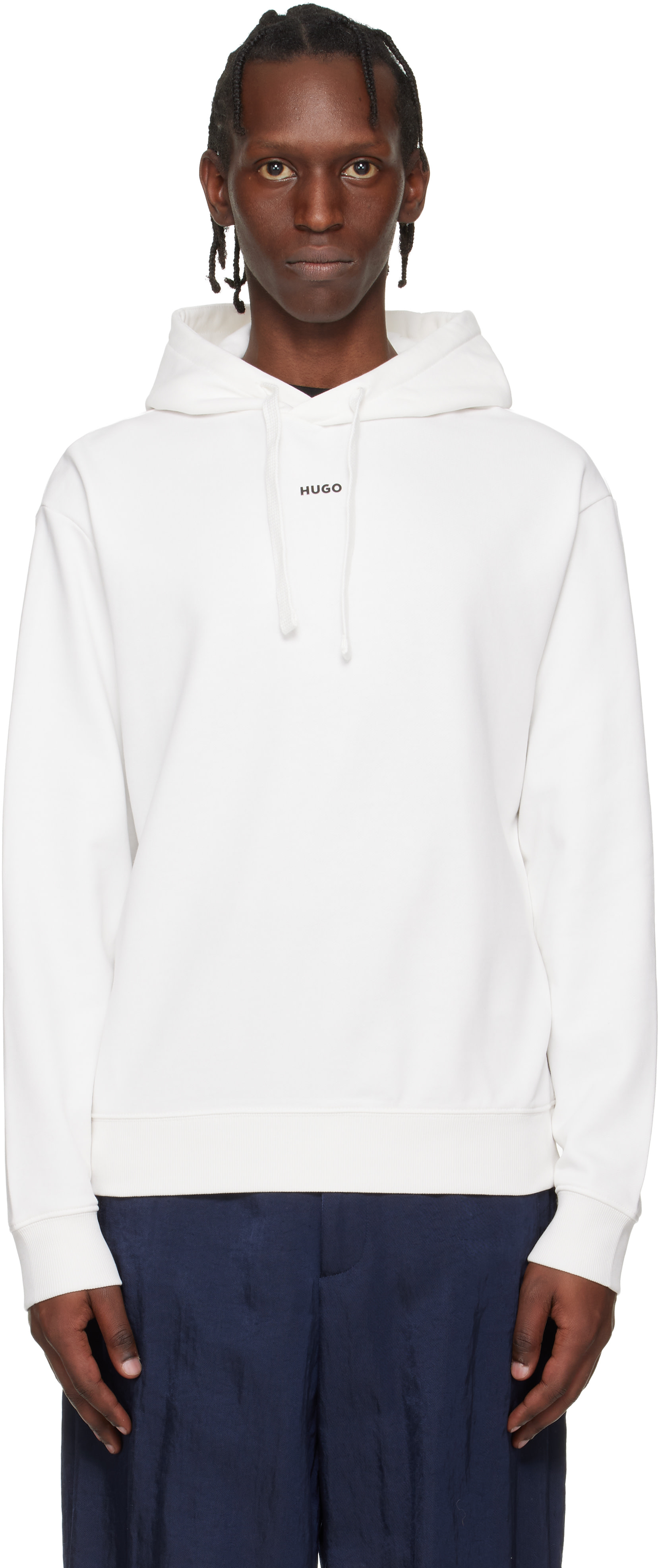 Hugo - Pull à capuche décontracté blanc à logo