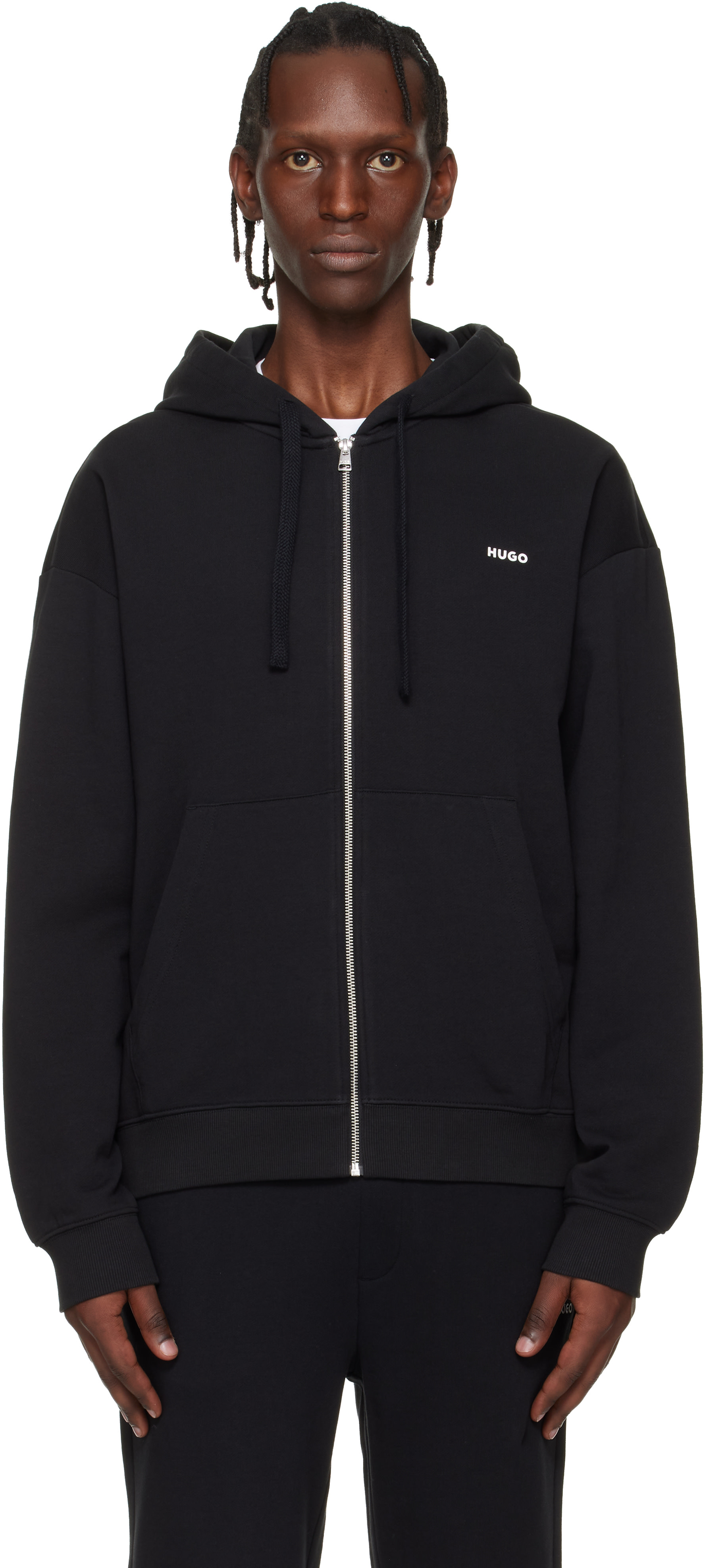 Hugo - Pull à capuche décontracté noir à logo