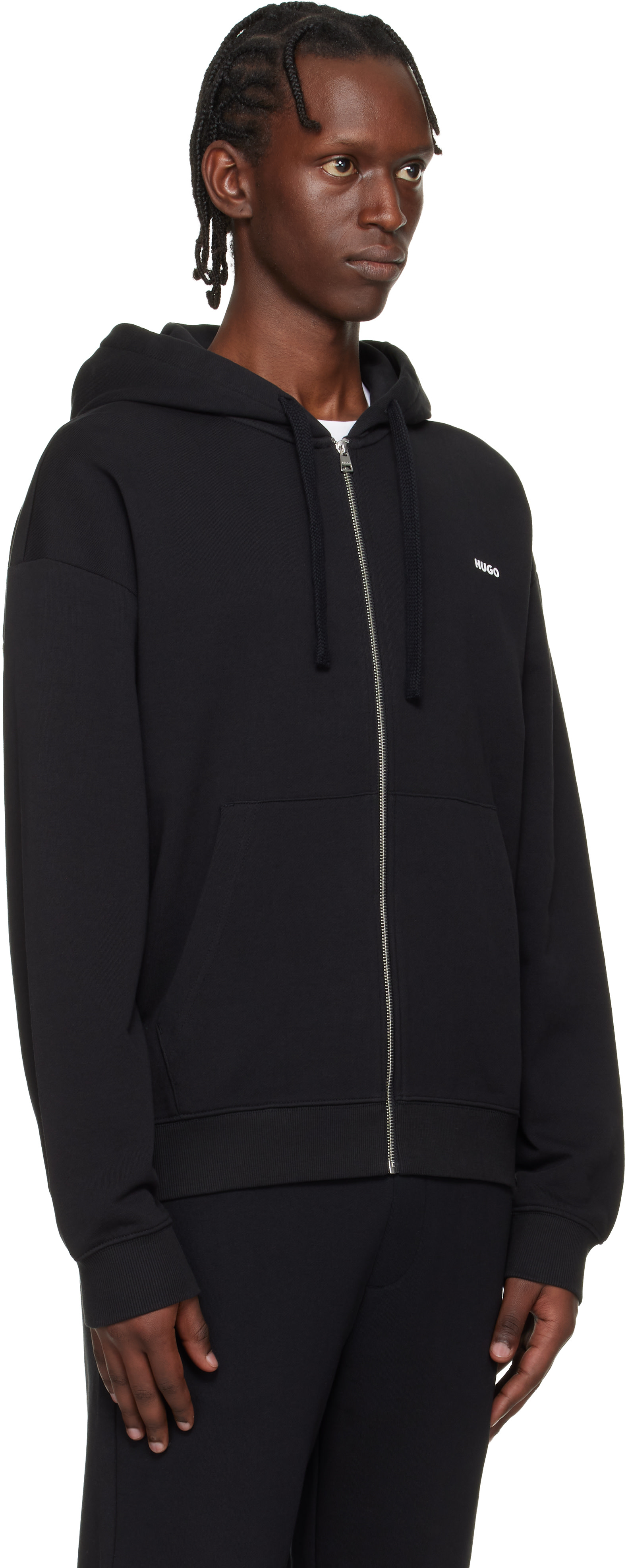 Hugo - Pull à capuche décontracté noir à logo