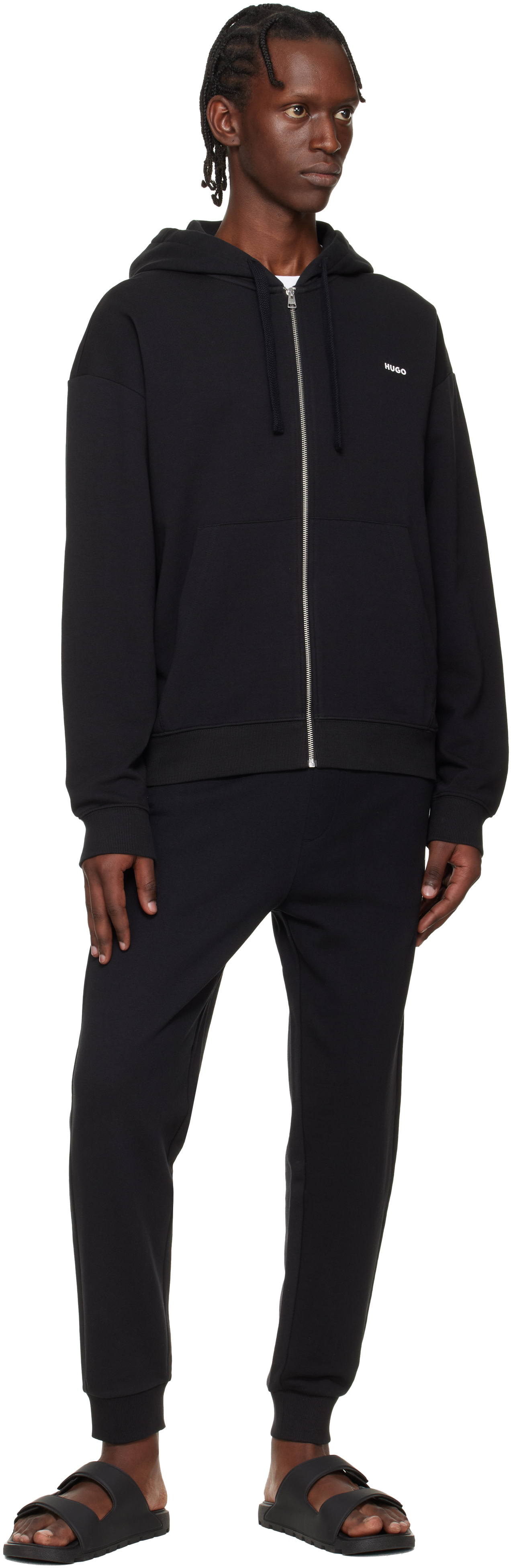 Hugo - Pull à capuche décontracté noir à logo
