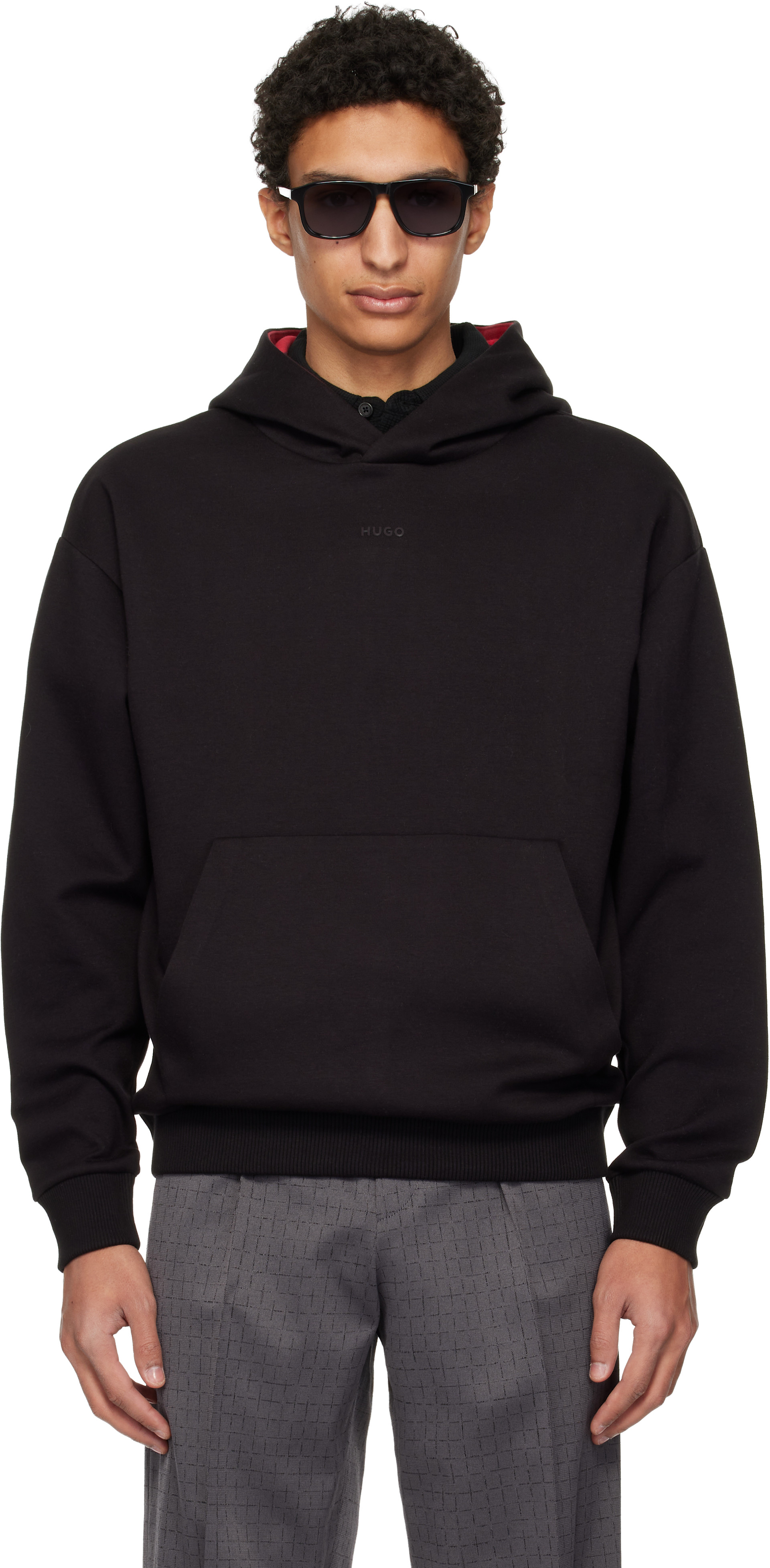 Hugo - Pull à capuche noir à logo brodé