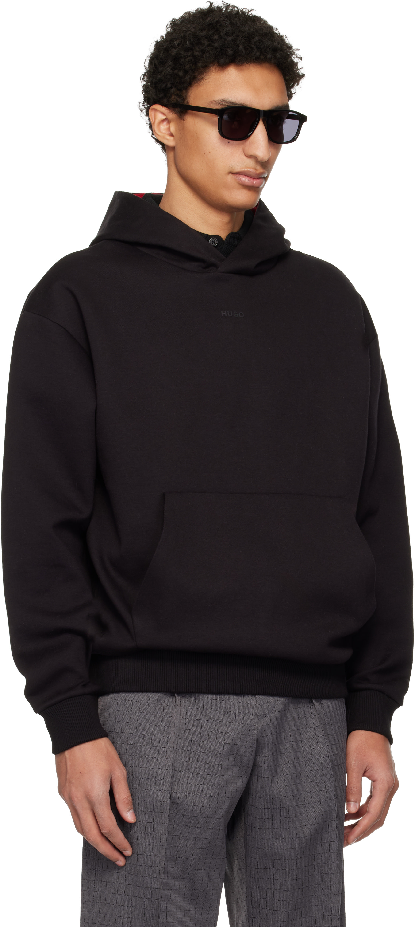 Hugo - Pull à capuche noir à logo brodé
