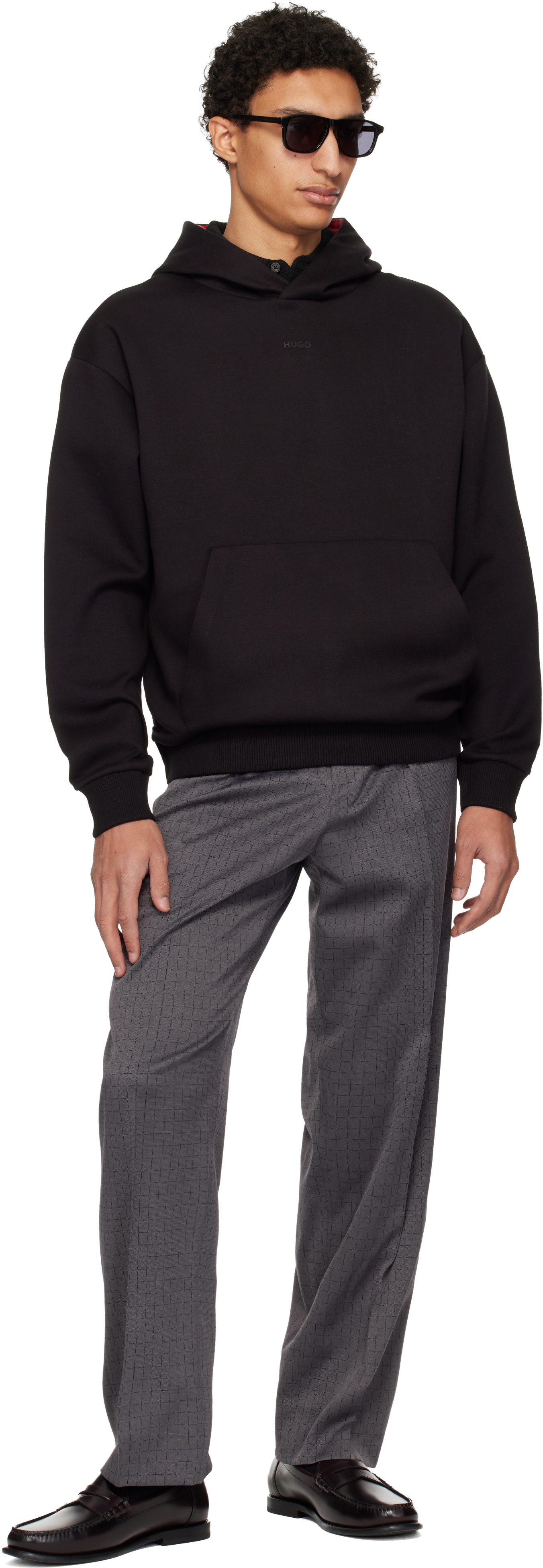 Hugo - Pull à capuche noir à logo brodé