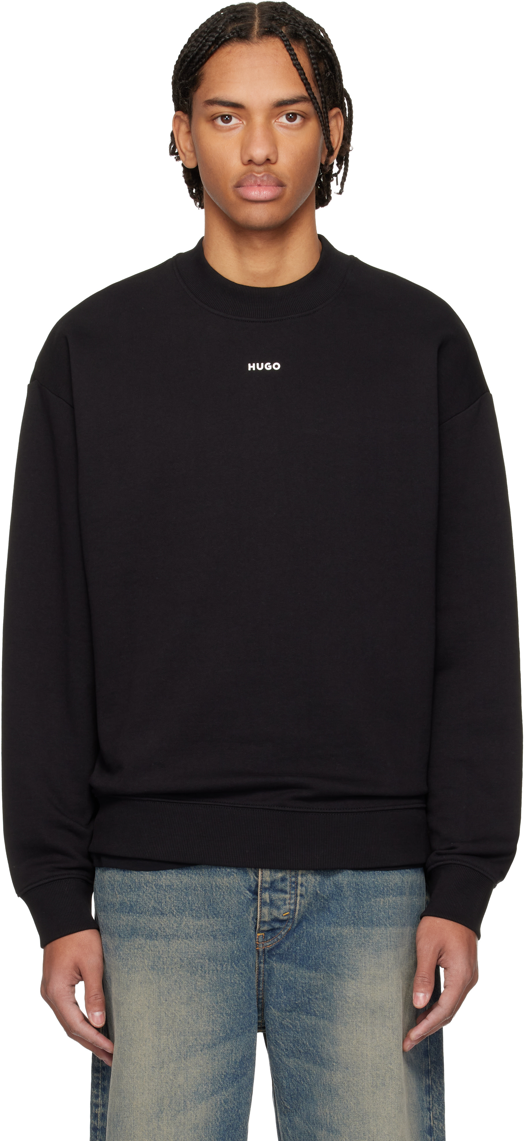 Hugo - Pull molletonné décontracté noir à logo