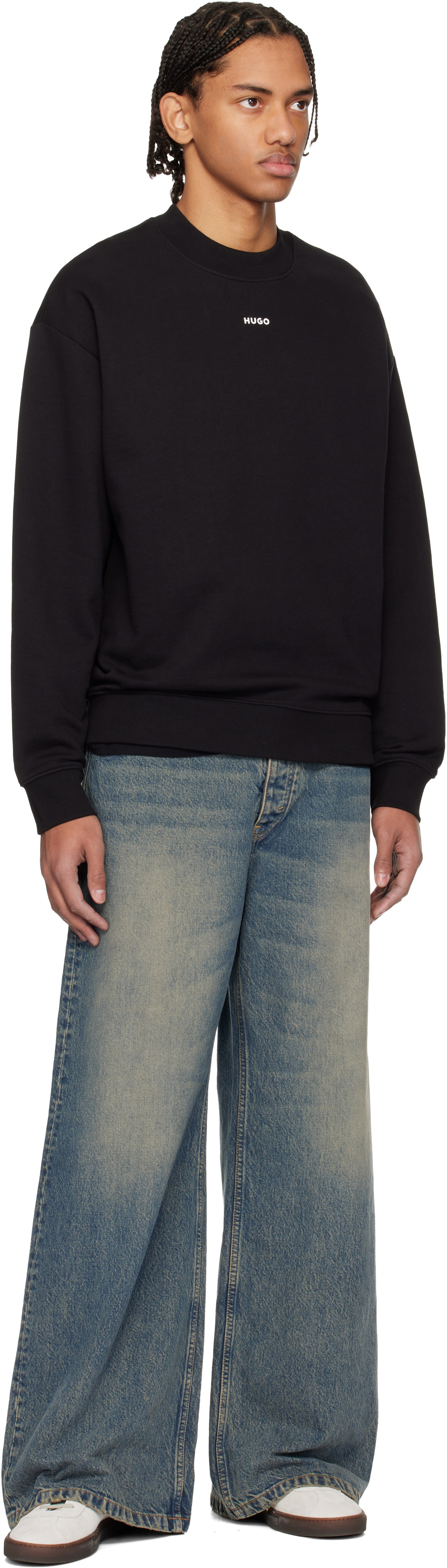 Hugo - Pull molletonné décontracté noir à logo