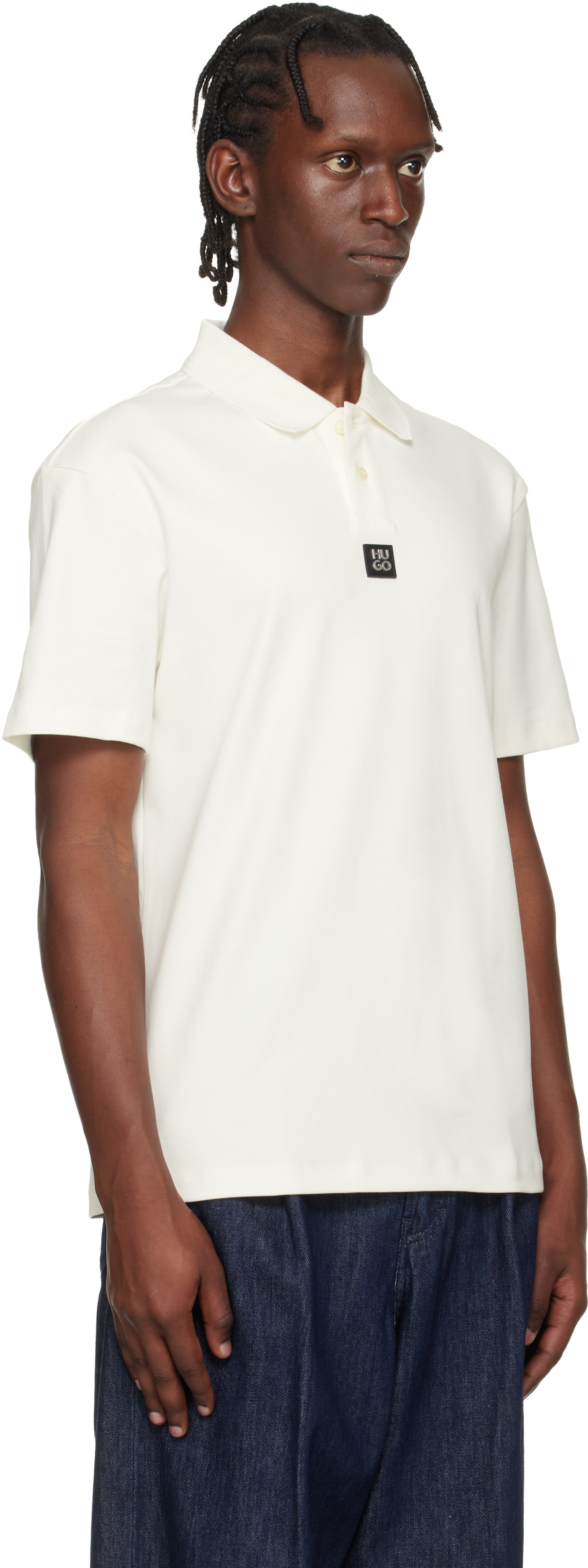 Hugo - White Stacked-Logo Interlock Polo