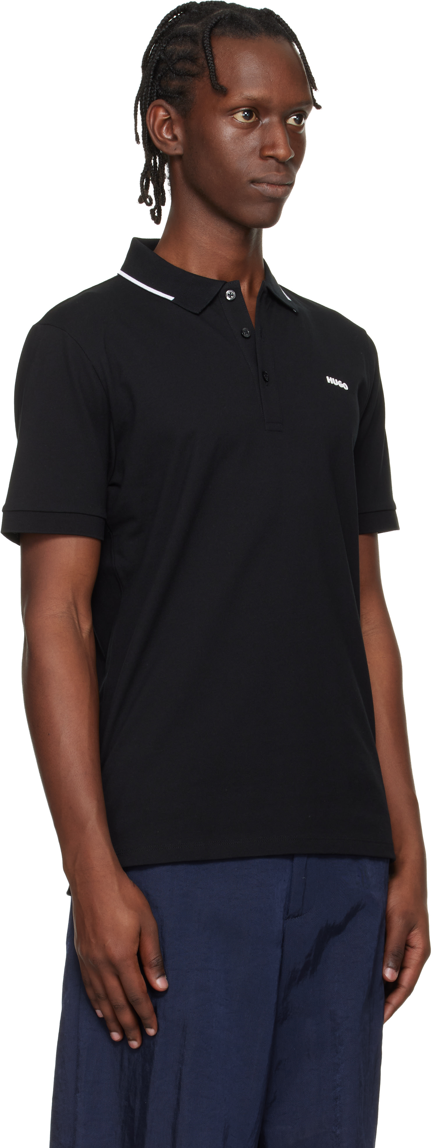 Hugo - Black Stretch Cotton Slim-Fit Logo Polo