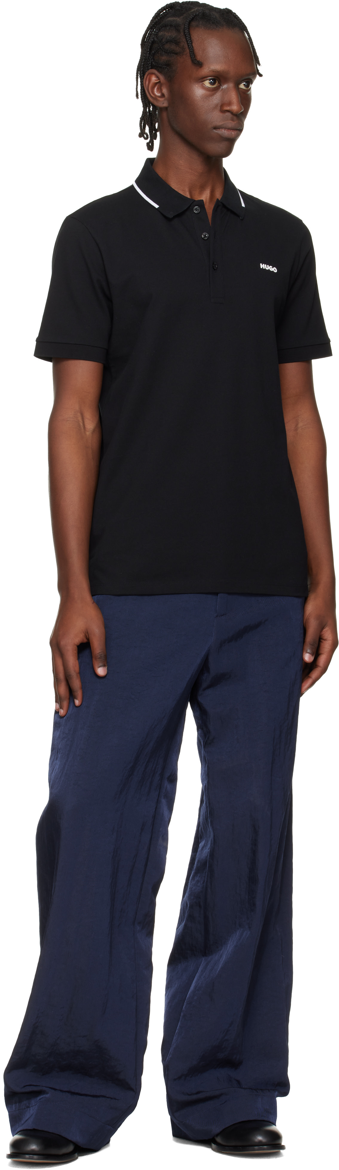 Hugo - Black Stretch Cotton Slim-Fit Logo Polo