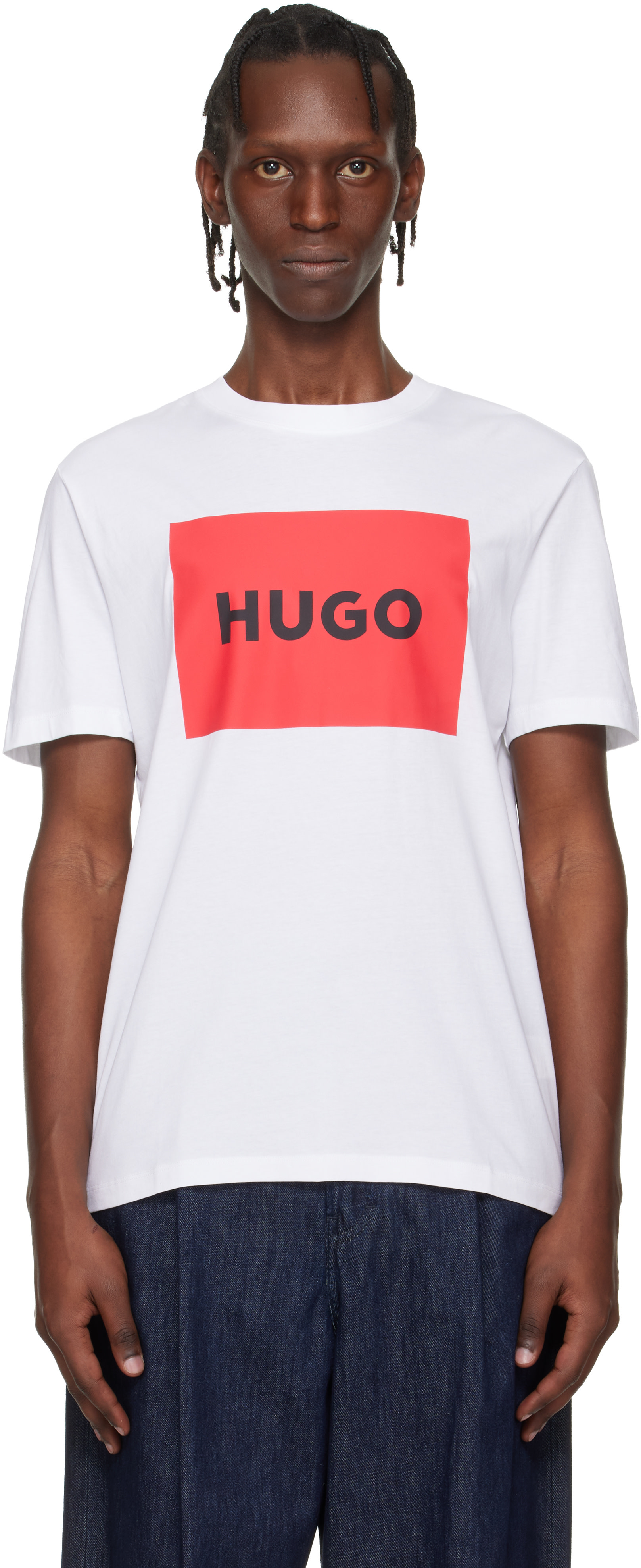 Hugo - White Regular-Fit Logo-Print T-shirt