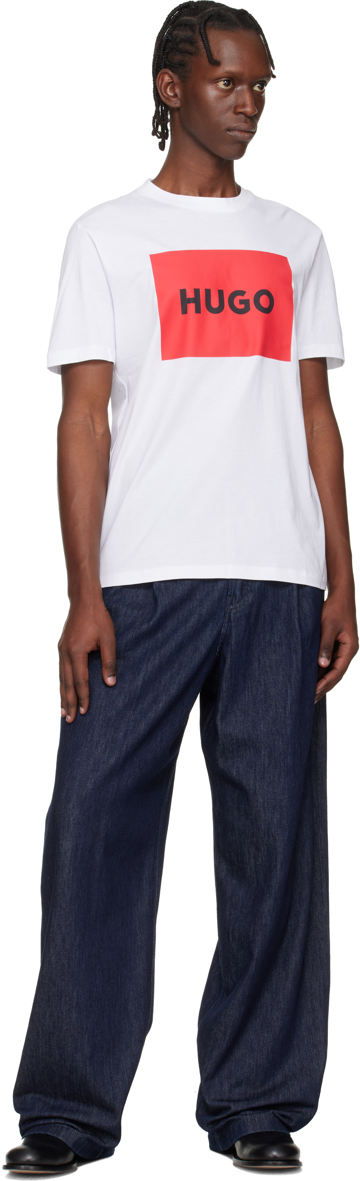 Hugo - White Regular-Fit Logo-Print T-shirt