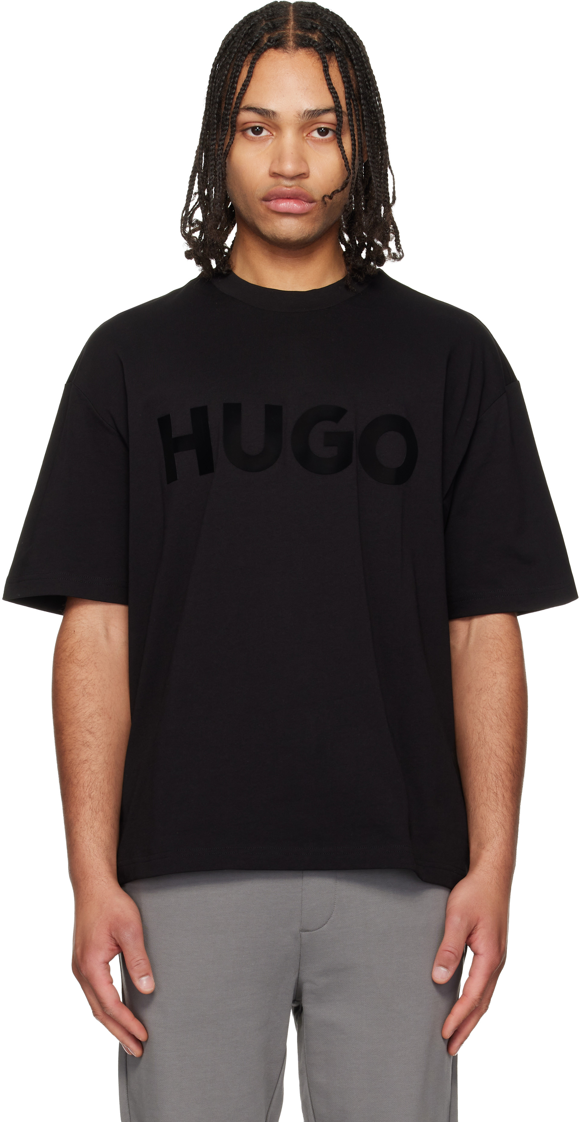 Hugo: Black Cotton-Jersey Logo T-shirt | SSENSE