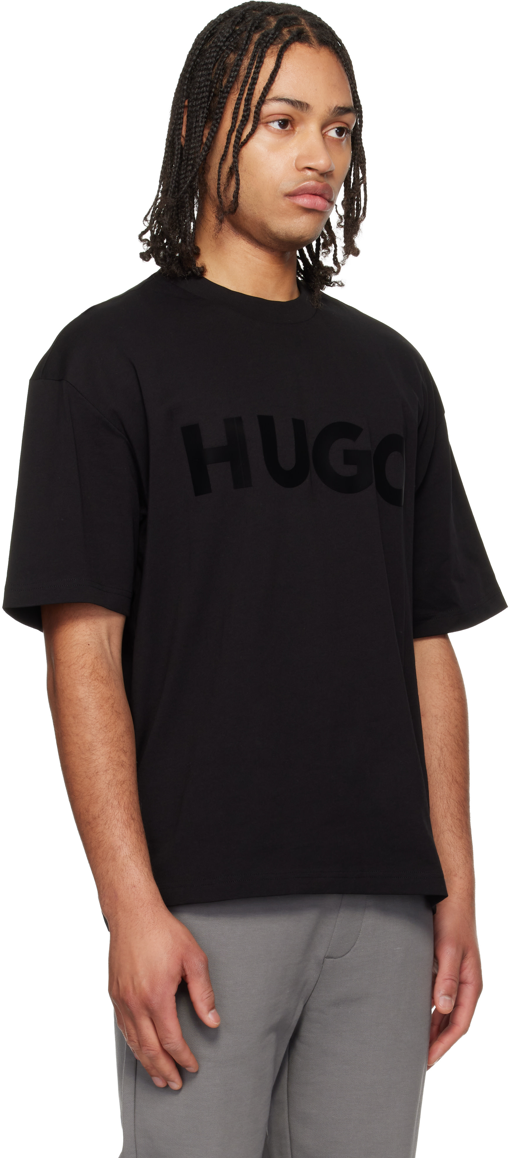 Hugo: ブラック Cotton-Jersey ロゴ Tシャツ | SSENSE 日本