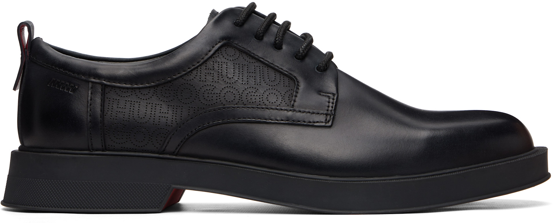 Hugo - Black Perforated Monograms Leather Derbys