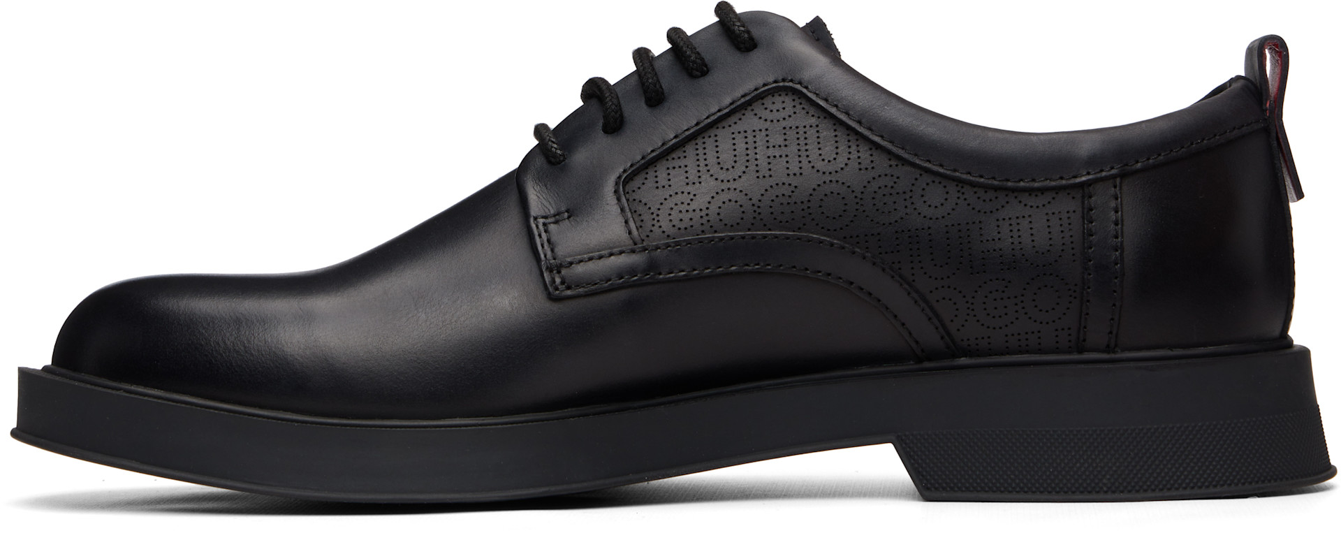 Hugo - Black Perforated Monograms Leather Derbys
