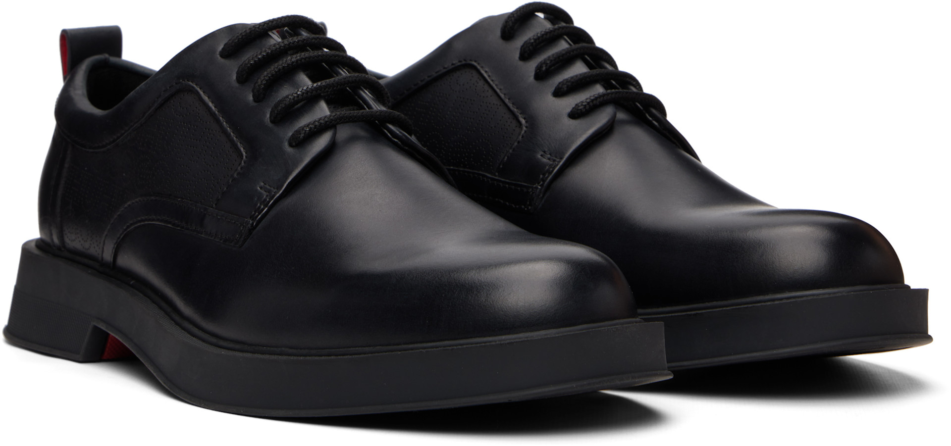 Hugo - Black Perforated Monograms Leather Derbys