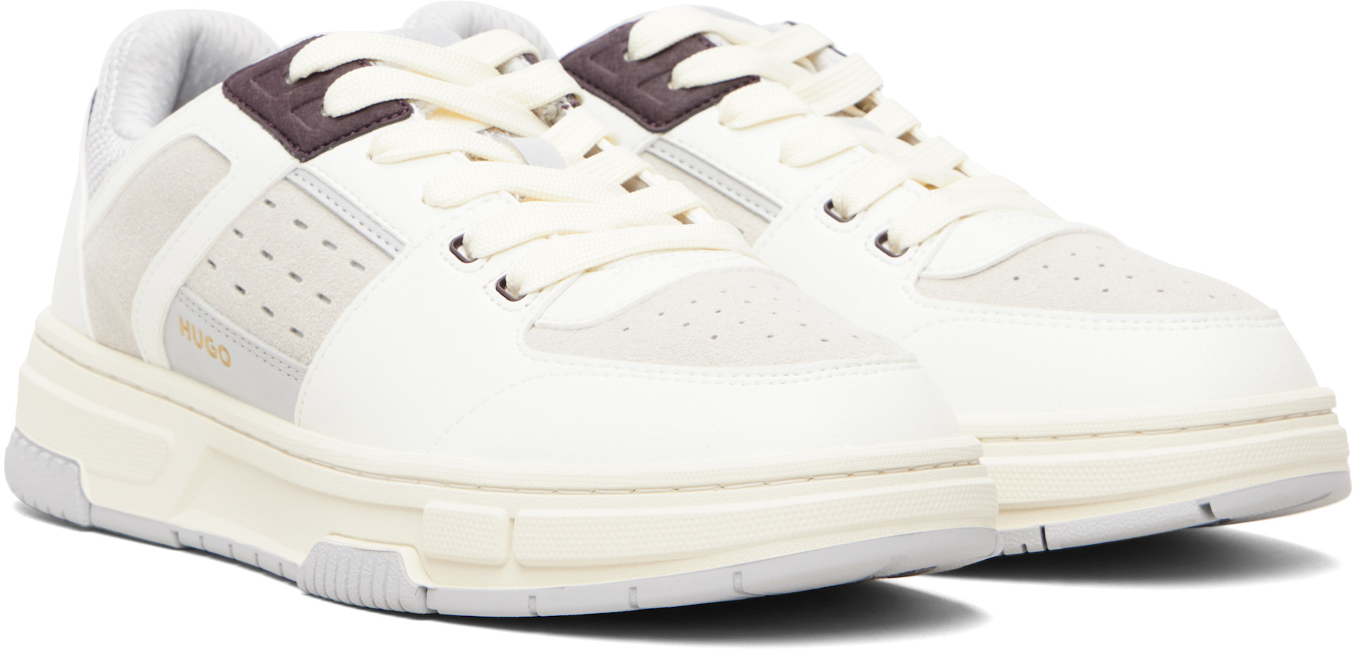 Hugo Off Hugo: Off-White Mesh & Faux-Leather Sneakers | SSENSE
