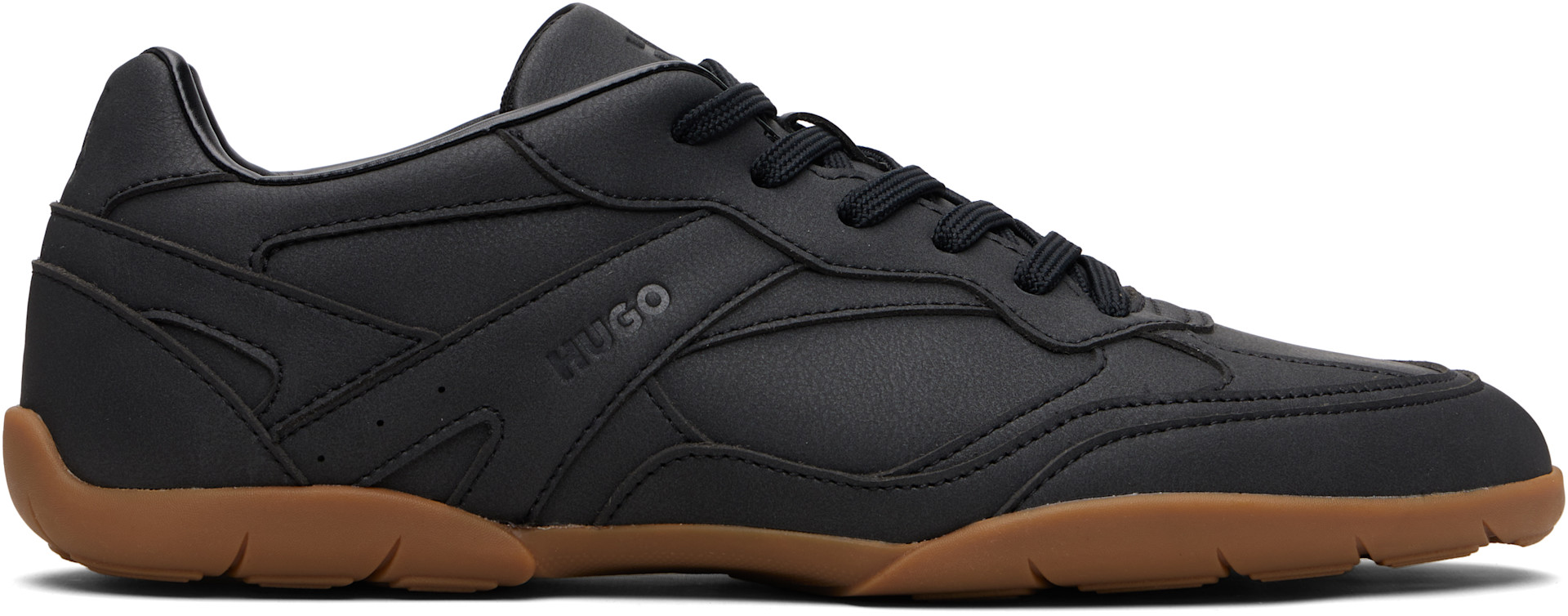 Hugo - Black Stacked Logo Faux-Leather Sneakers
