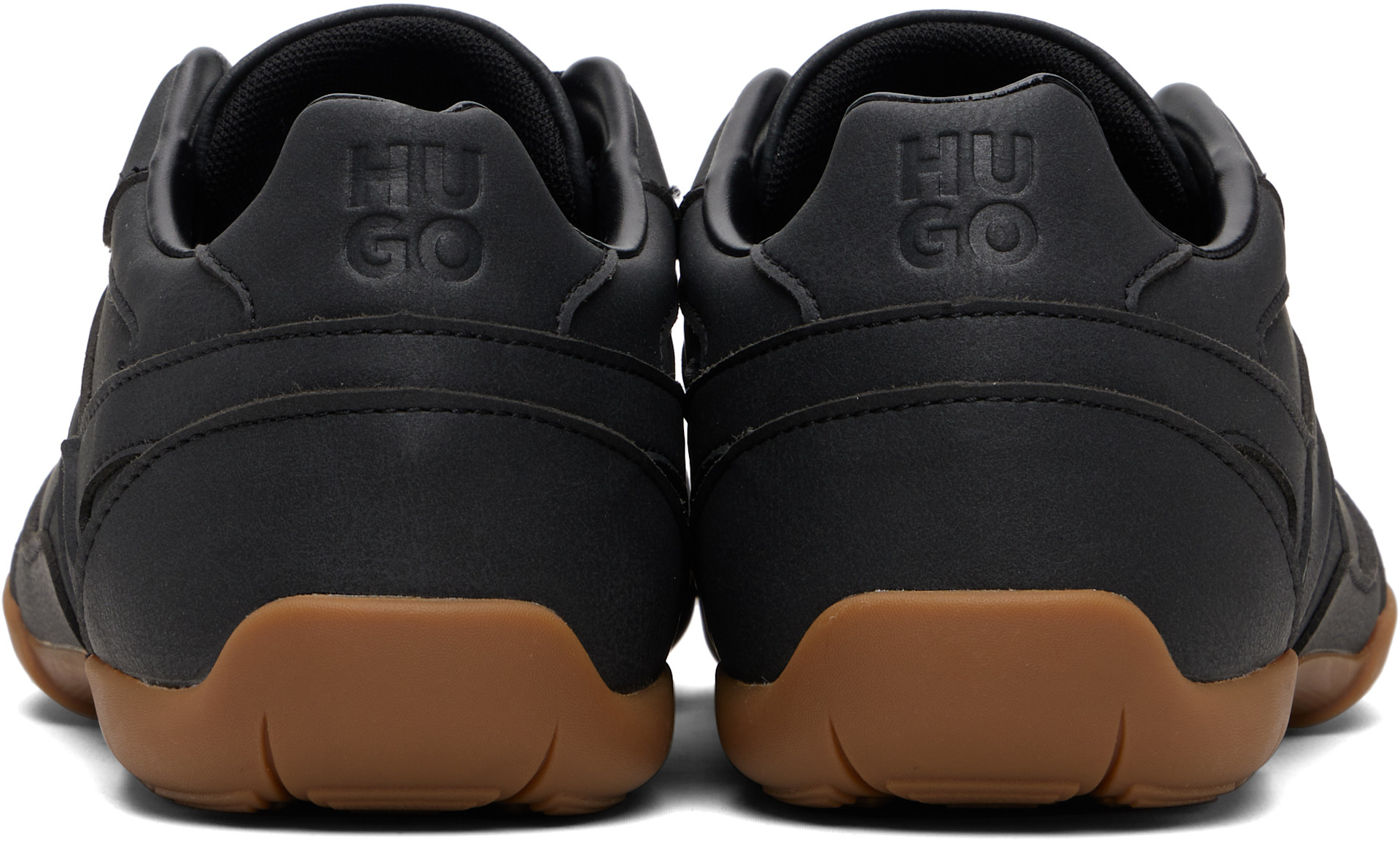 Hugo - Black Stacked Logo Faux-Leather Sneakers