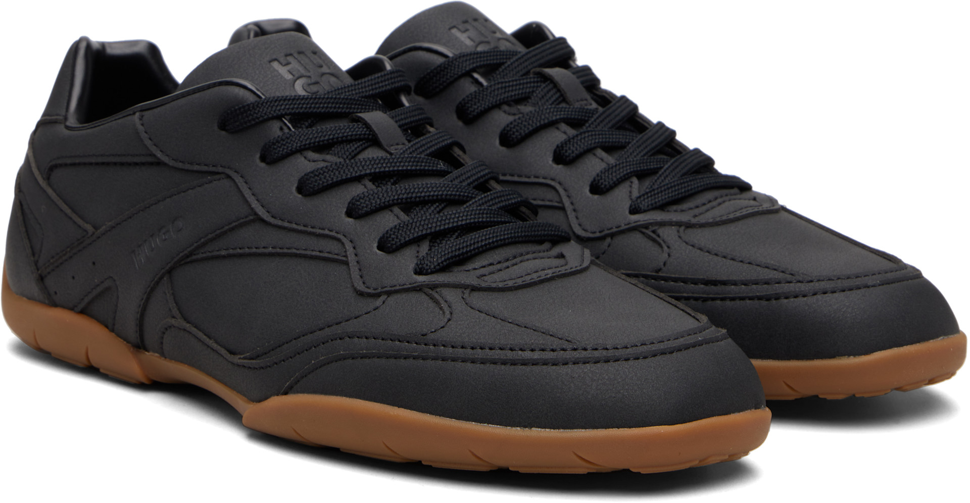 Hugo - Black Stacked Logo Faux-Leather Sneakers